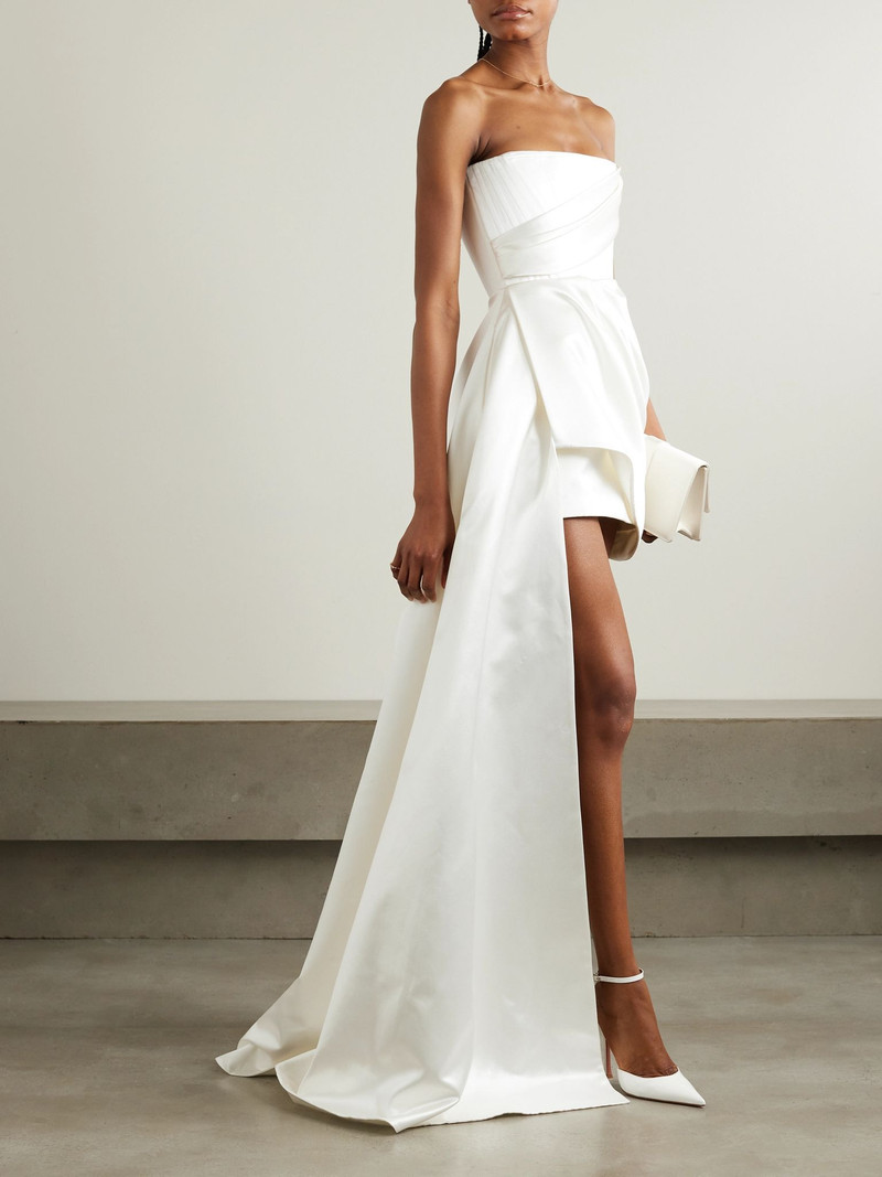 ALEX PERRY Blair asymmetric draped satin gown White outlook
