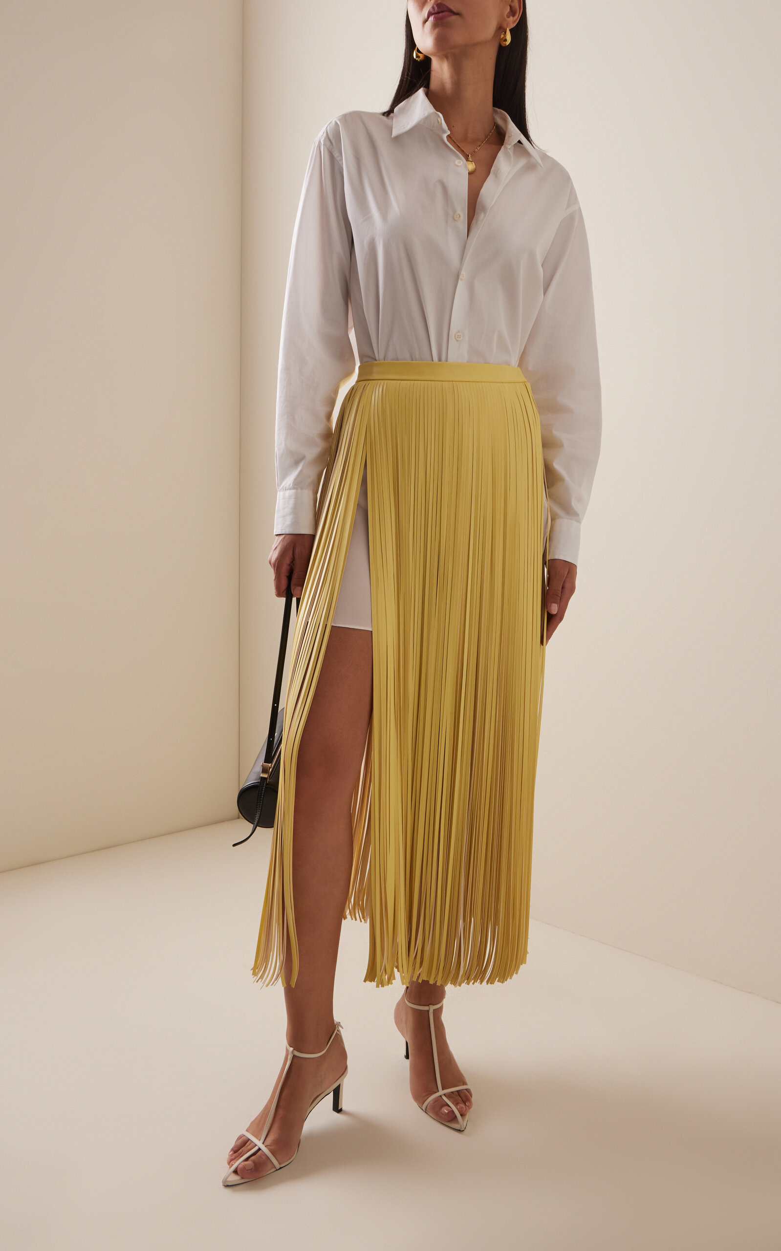 Veda Faux Leather Fringe Skirt yellow - 2