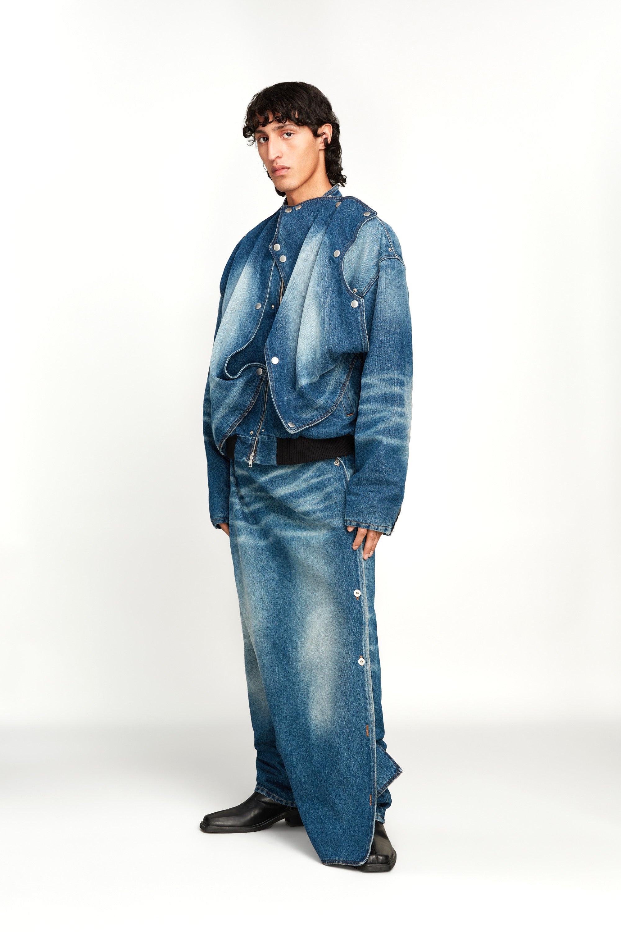 Snap Off Denim Bomber Jacket - 5