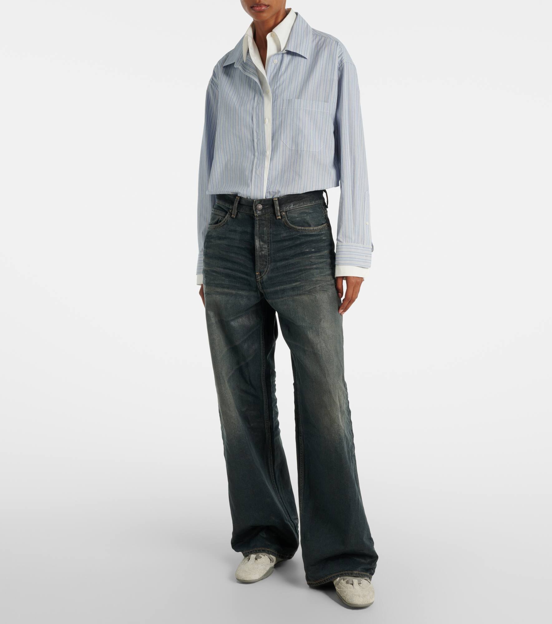Glossy mid-rise wide-leg jeans - 6