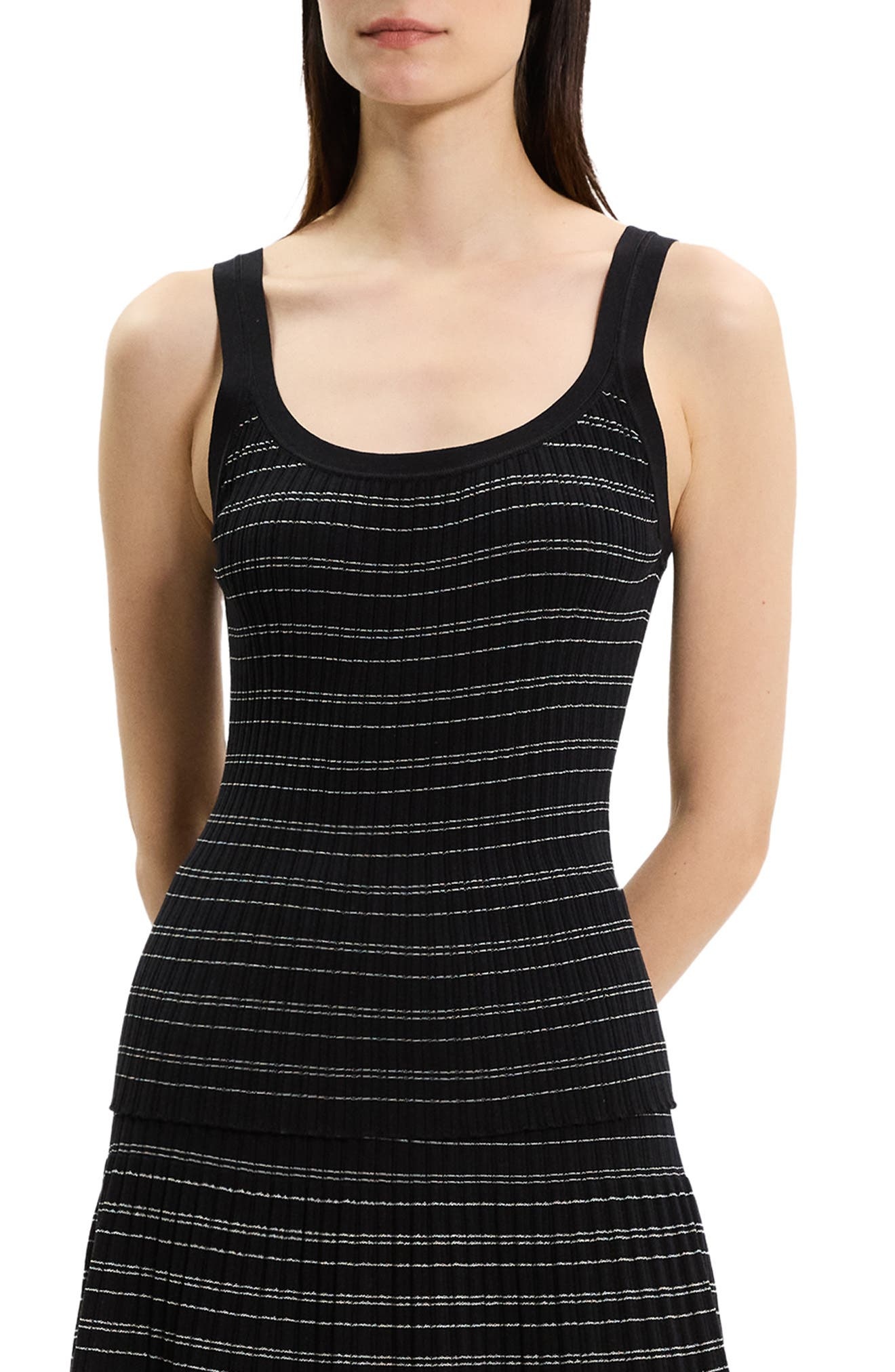 Theory Stripe Rib Tank in Black/White at Nordstrom - 1
