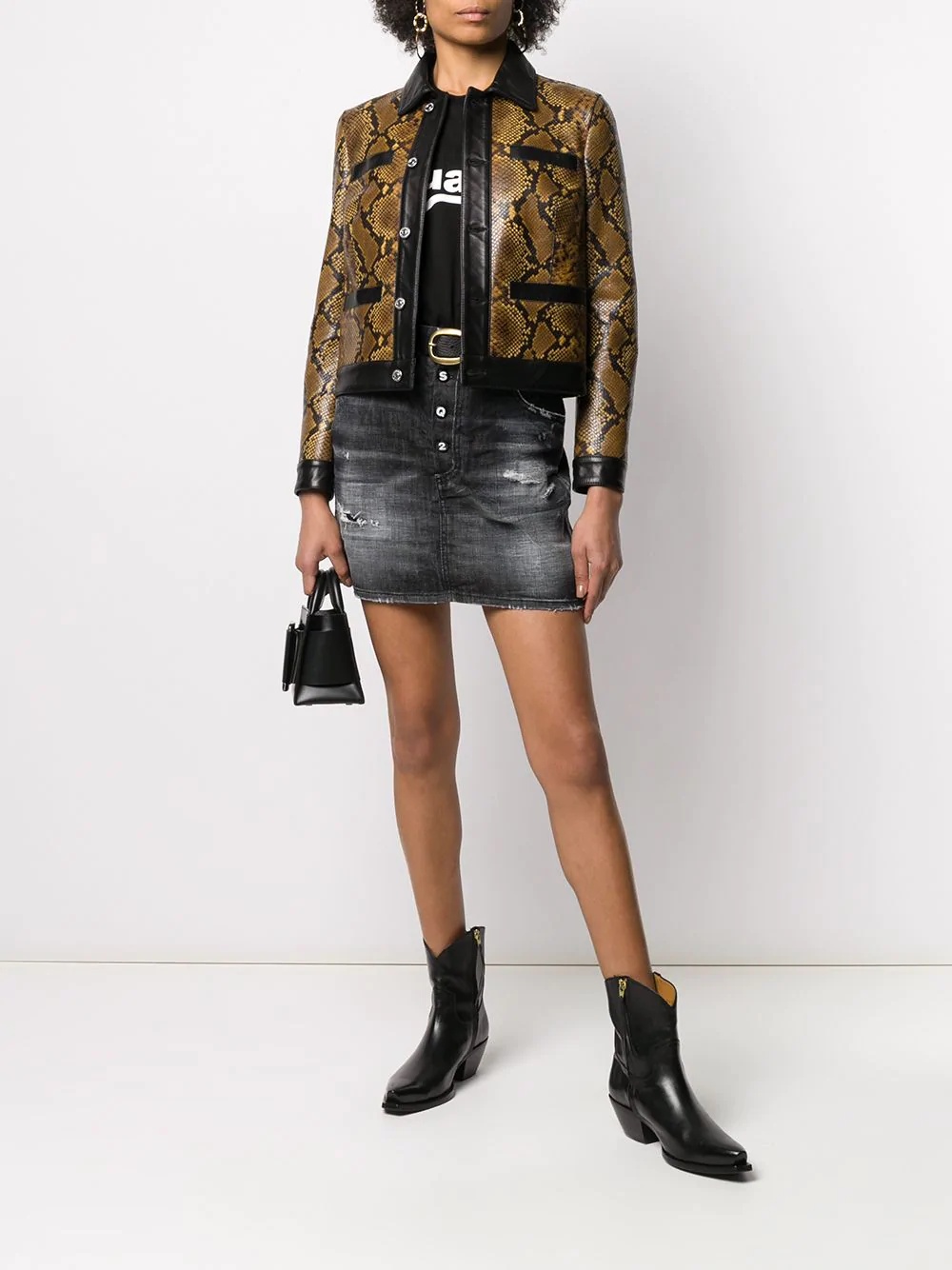 snakeskin effect contrast leather jacket - 2