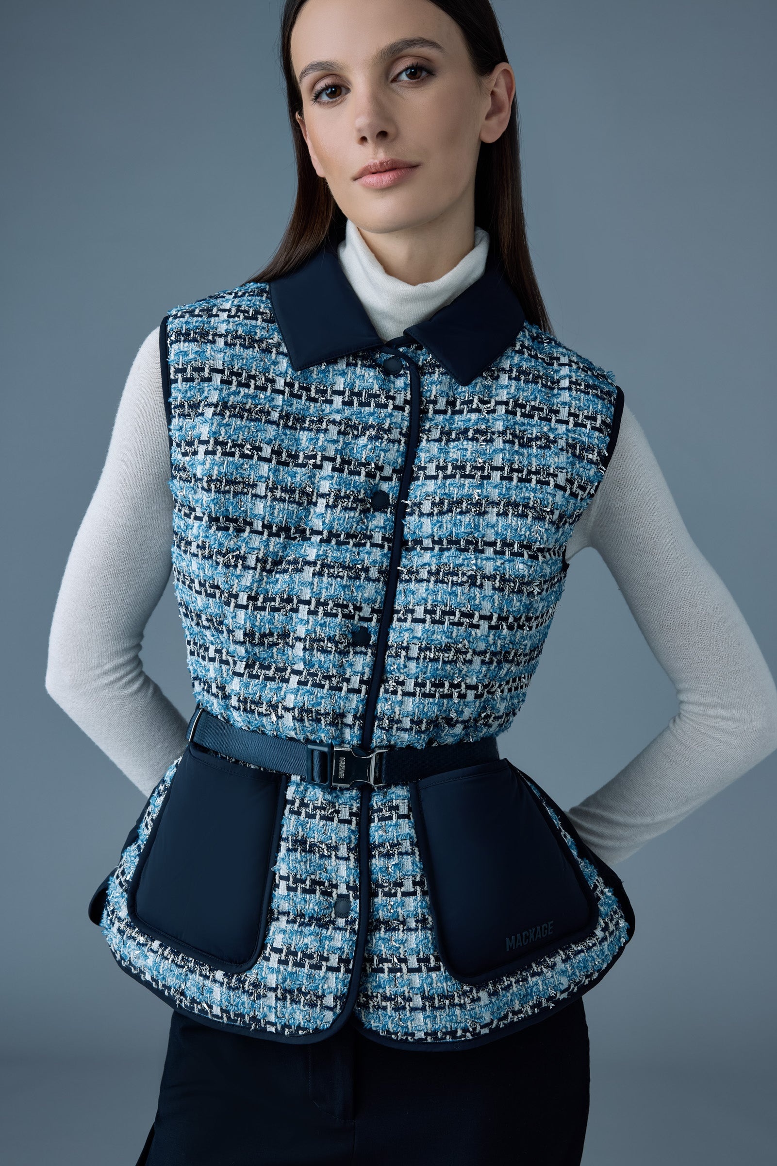 FRANCINE-TW Mix Media Light down Tweed vest - 5