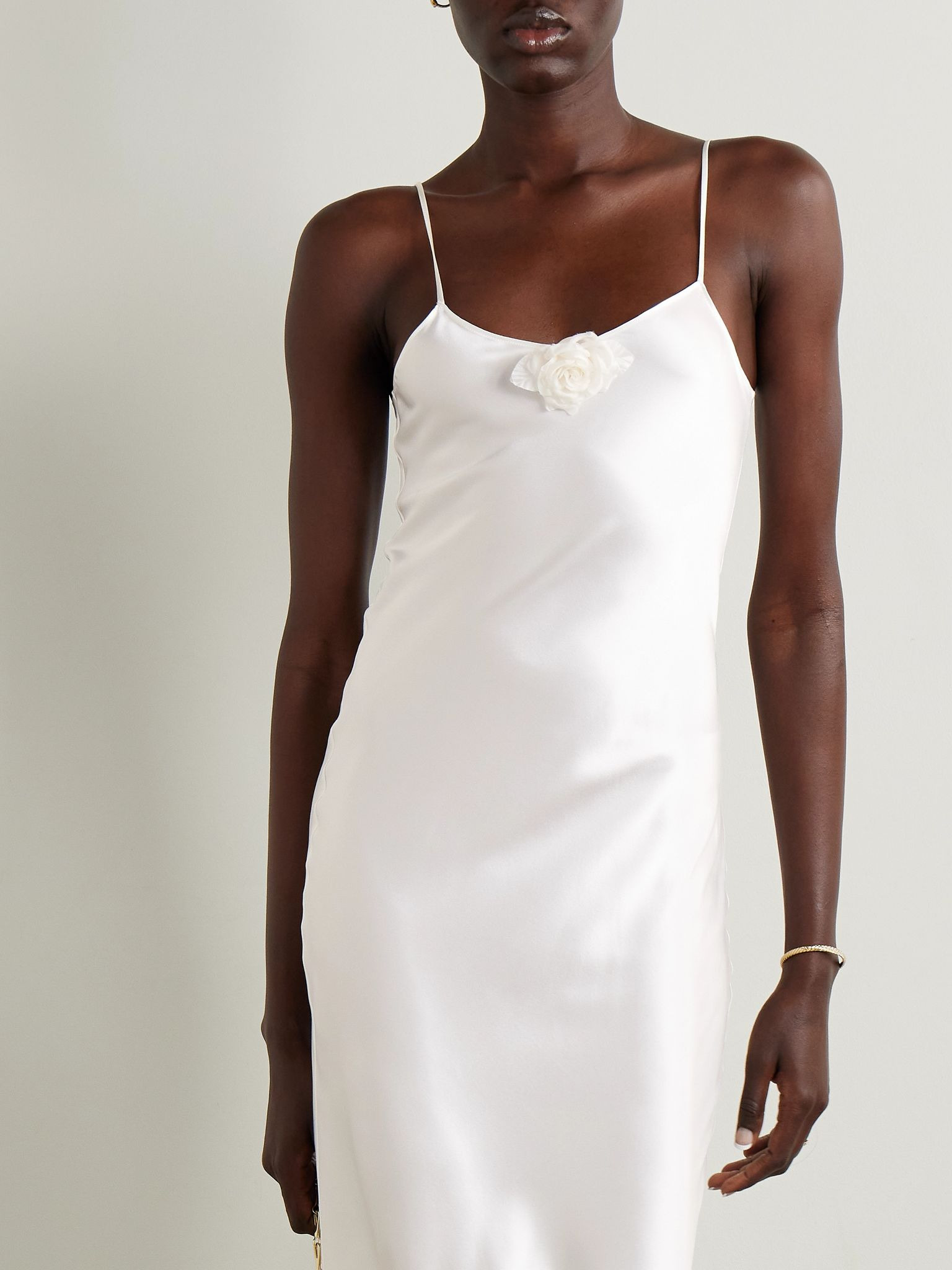 Embellished silk-satin midi dress Off-white - 5