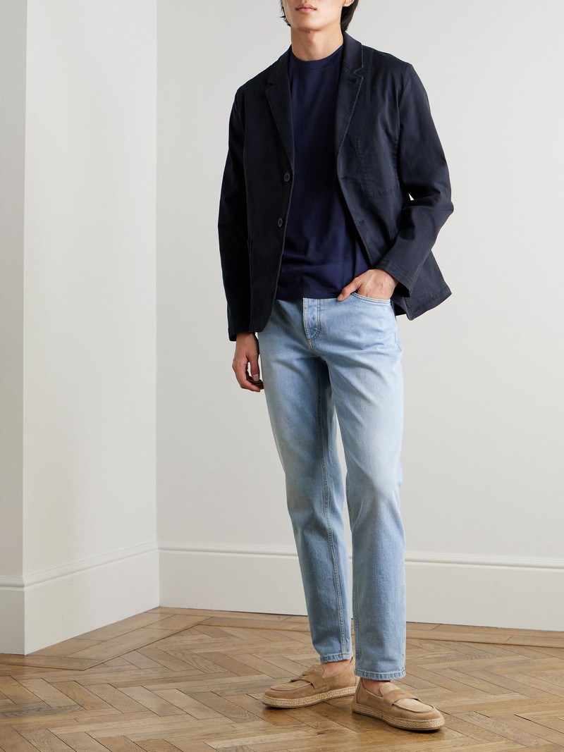 Brunello Cucinelli Slim-Fit Straight-Leg Logo-Embroidered Jeans Blue outlook