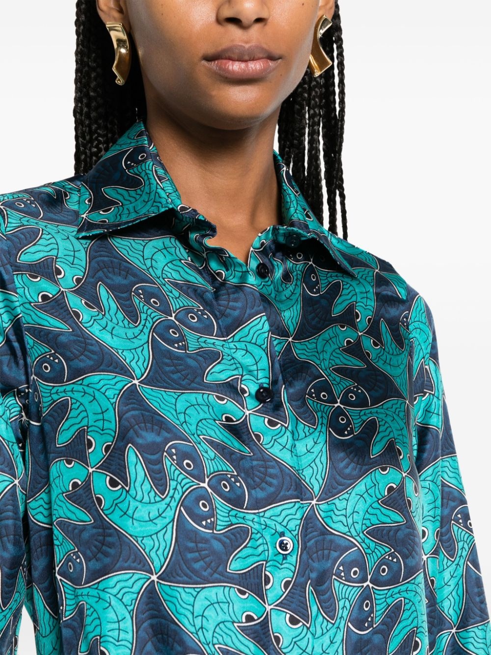 fish-pattern silk shirt - 5
