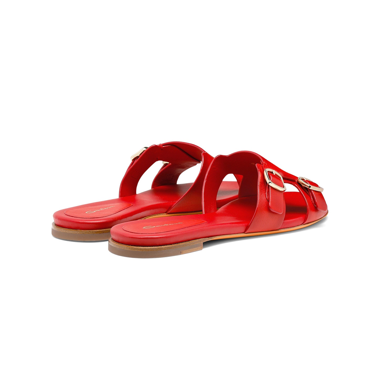 Women's red leather double-buckle Didi slide sandal - 3