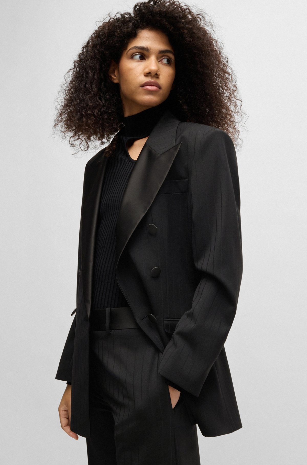 STRIPED OVERSIZE-FIT BLAZER WITH SATIN TRIMS - 6