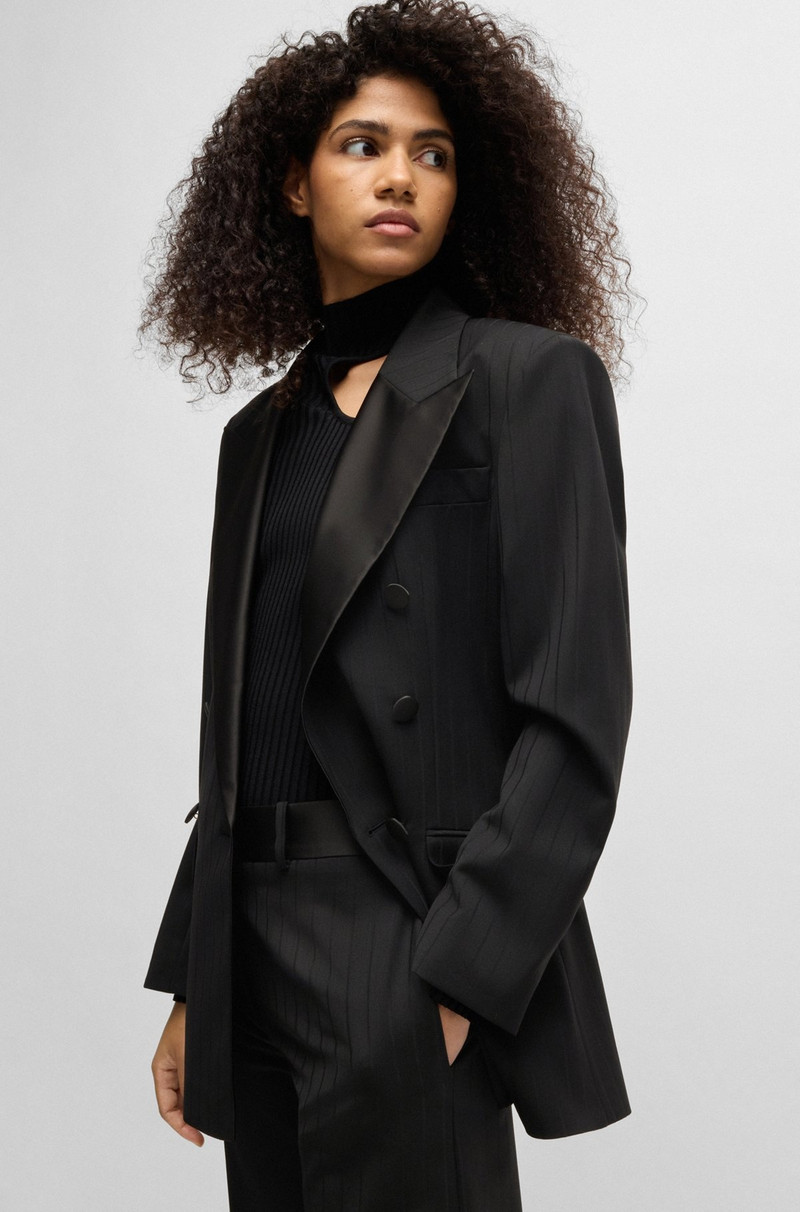 STRIPED OVERSIZE-FIT BLAZER WITH SATIN TRIMS 6