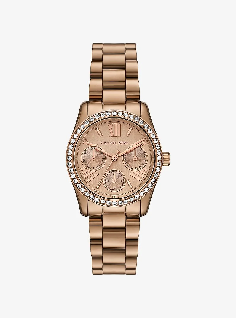 Mini Lexington Pavé Brushed Beige Gold-Tone Watch - 1