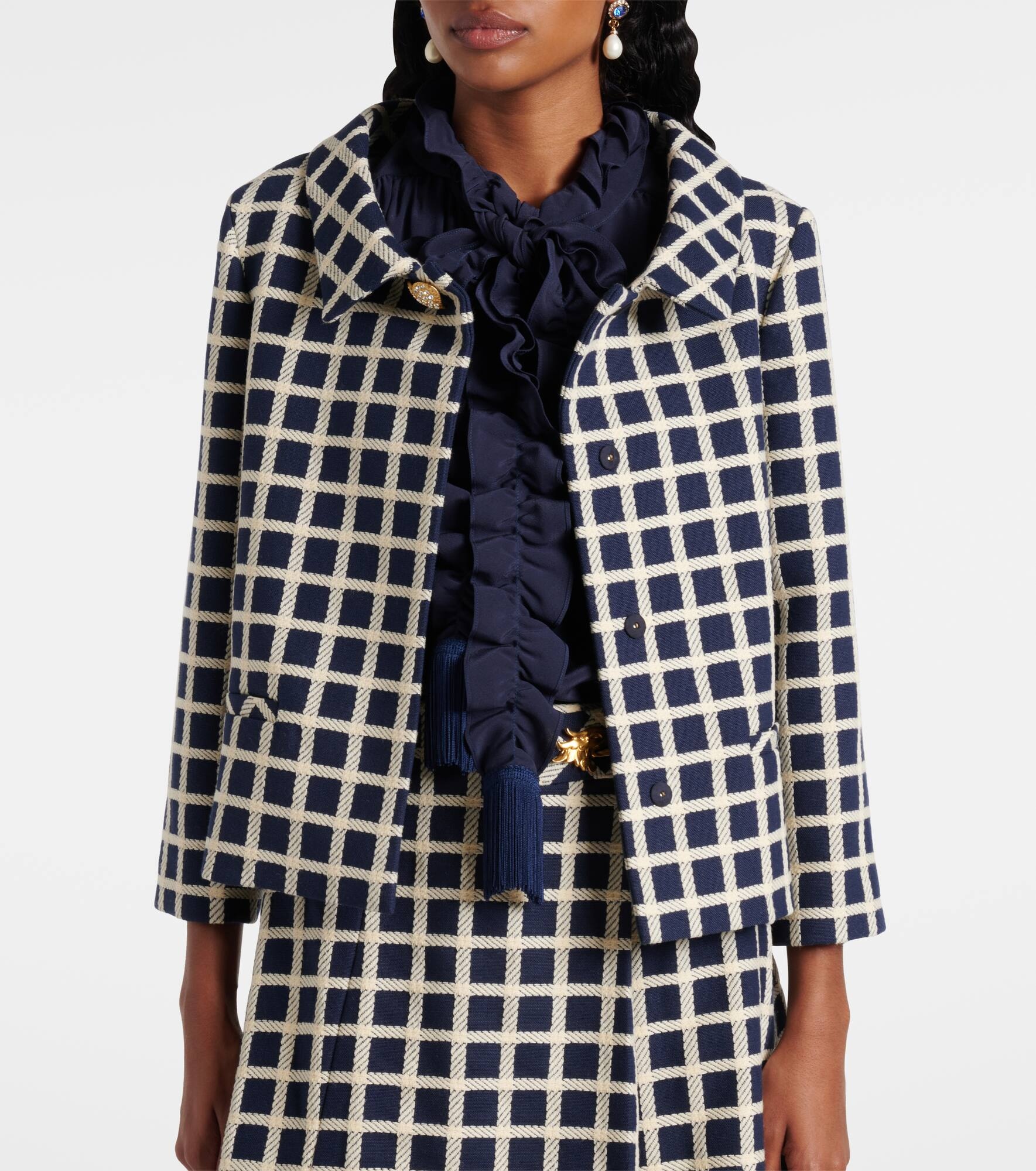 Checked wool and cotton-blend jacket - 6