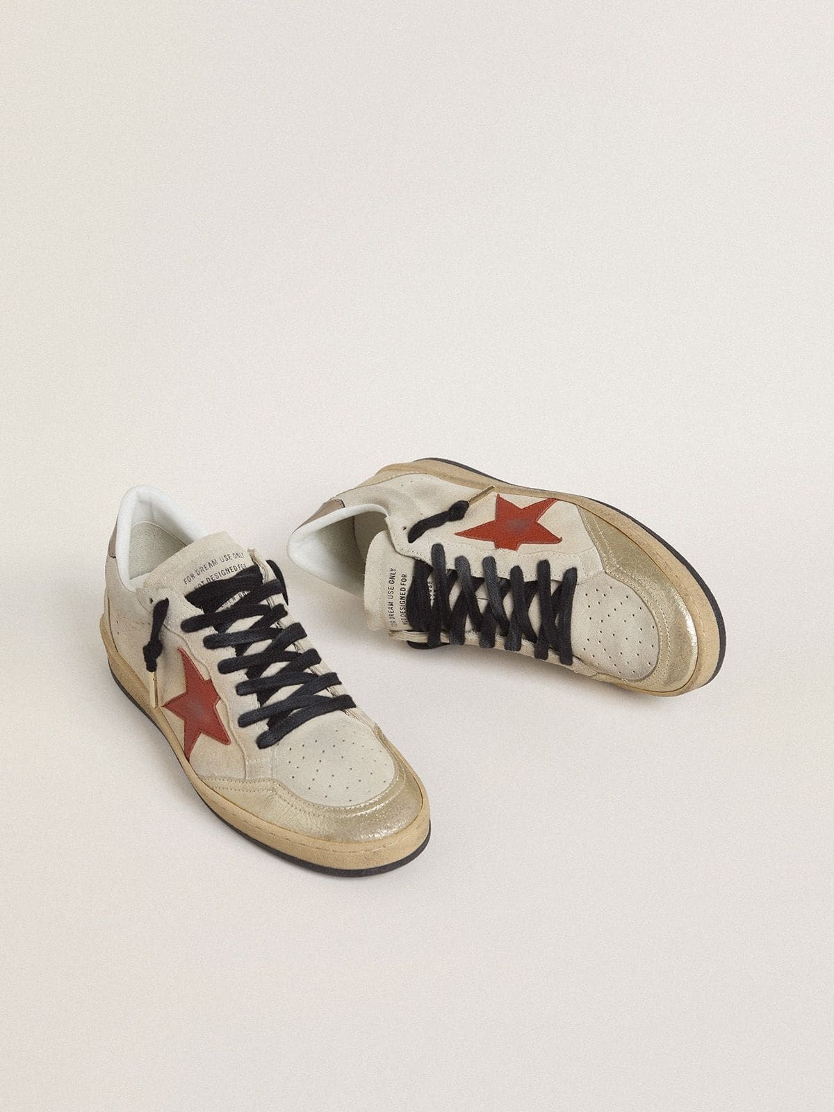 Ball Star in beige suede with red leather star and metallic bronze foiled leather heel tab - 2
