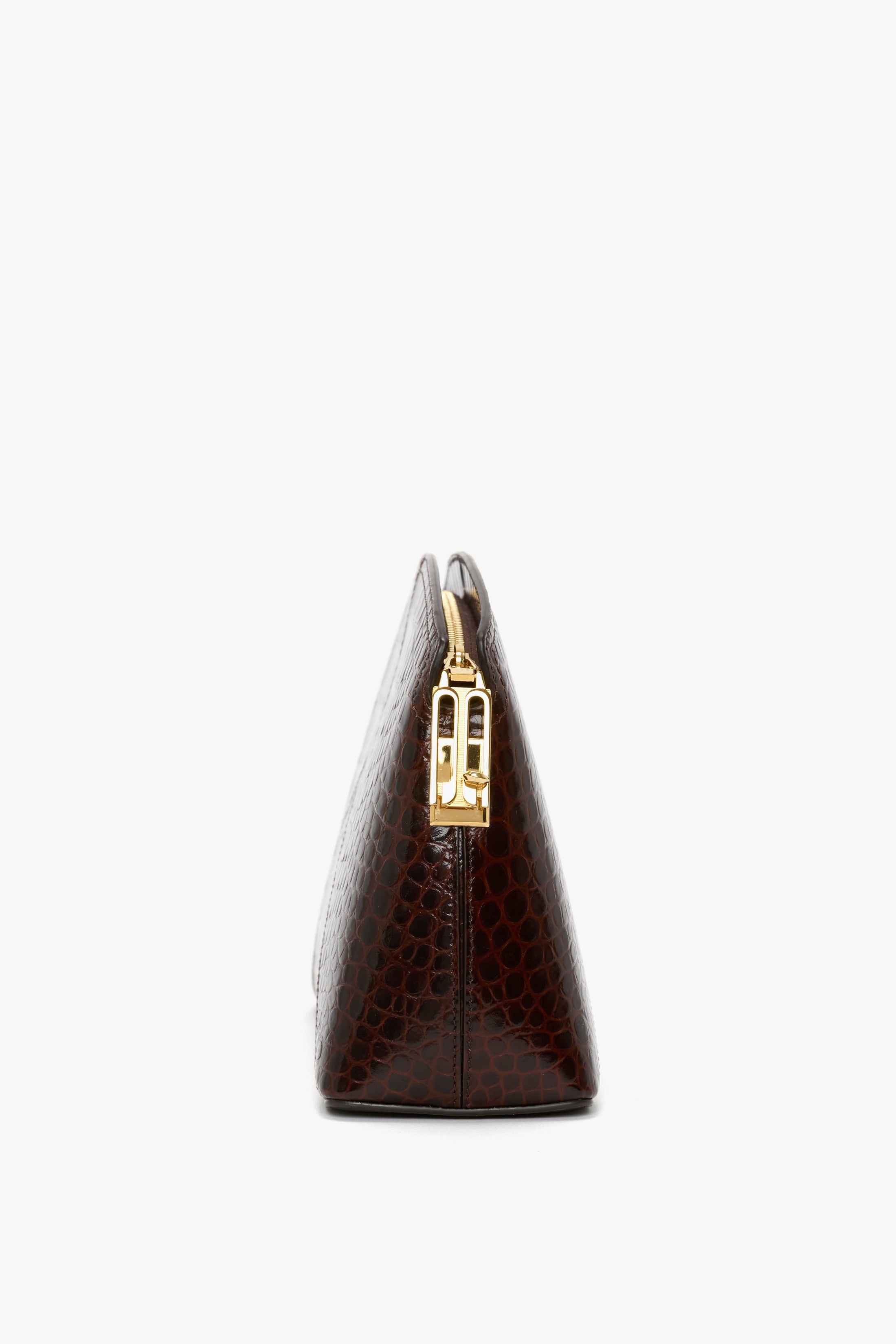 Victoria Clutch Bag In Dark Brown Croc Embossed Leather - 3