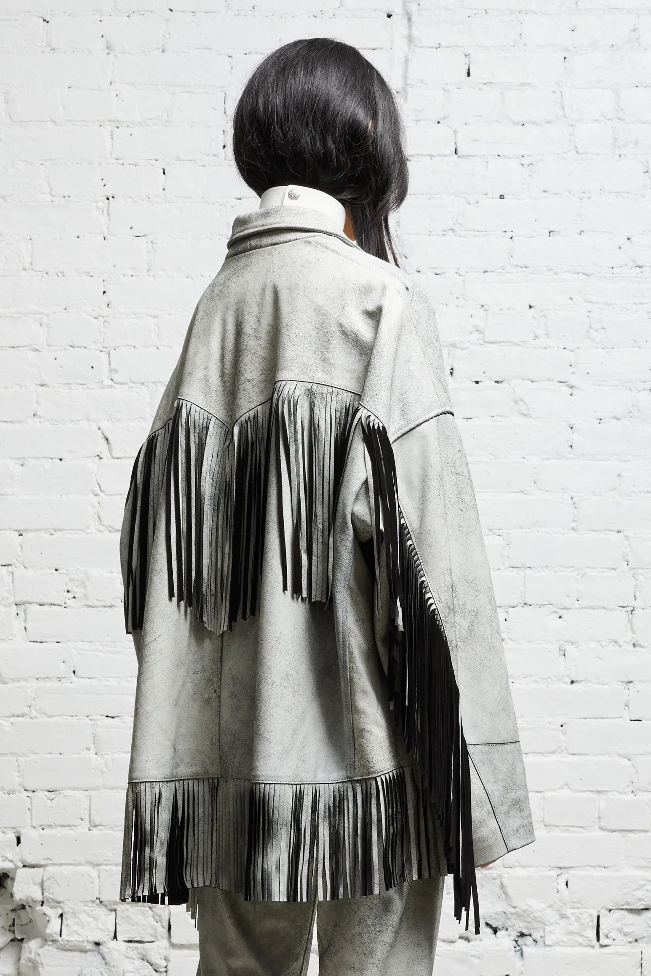 OVERSIZED FRINGE JACKET - CRACKLE WHITE - 4