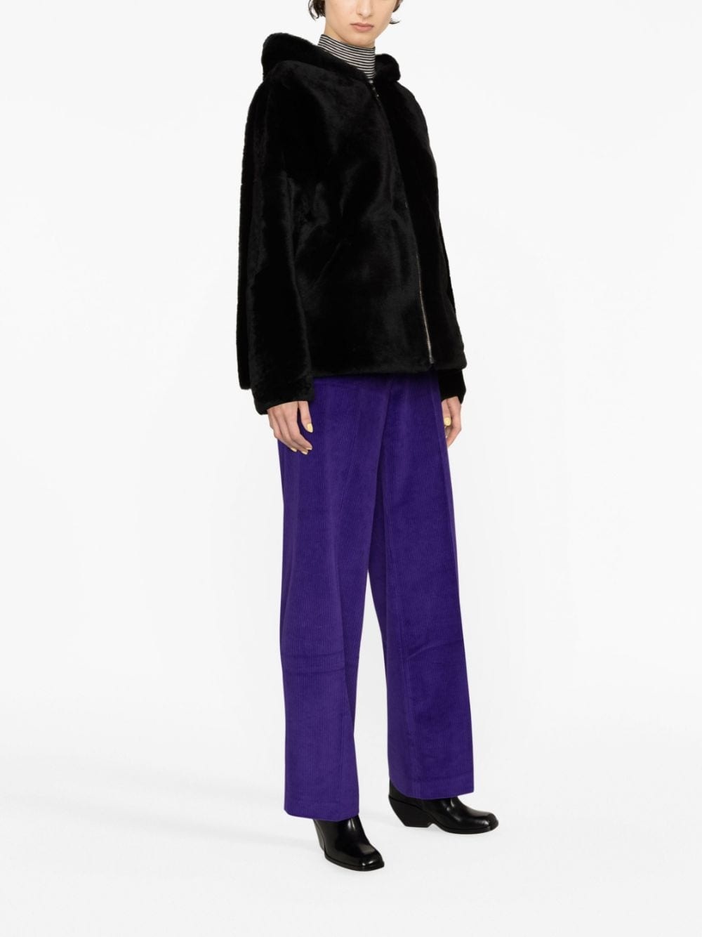 hooded shearling  jacket - 3