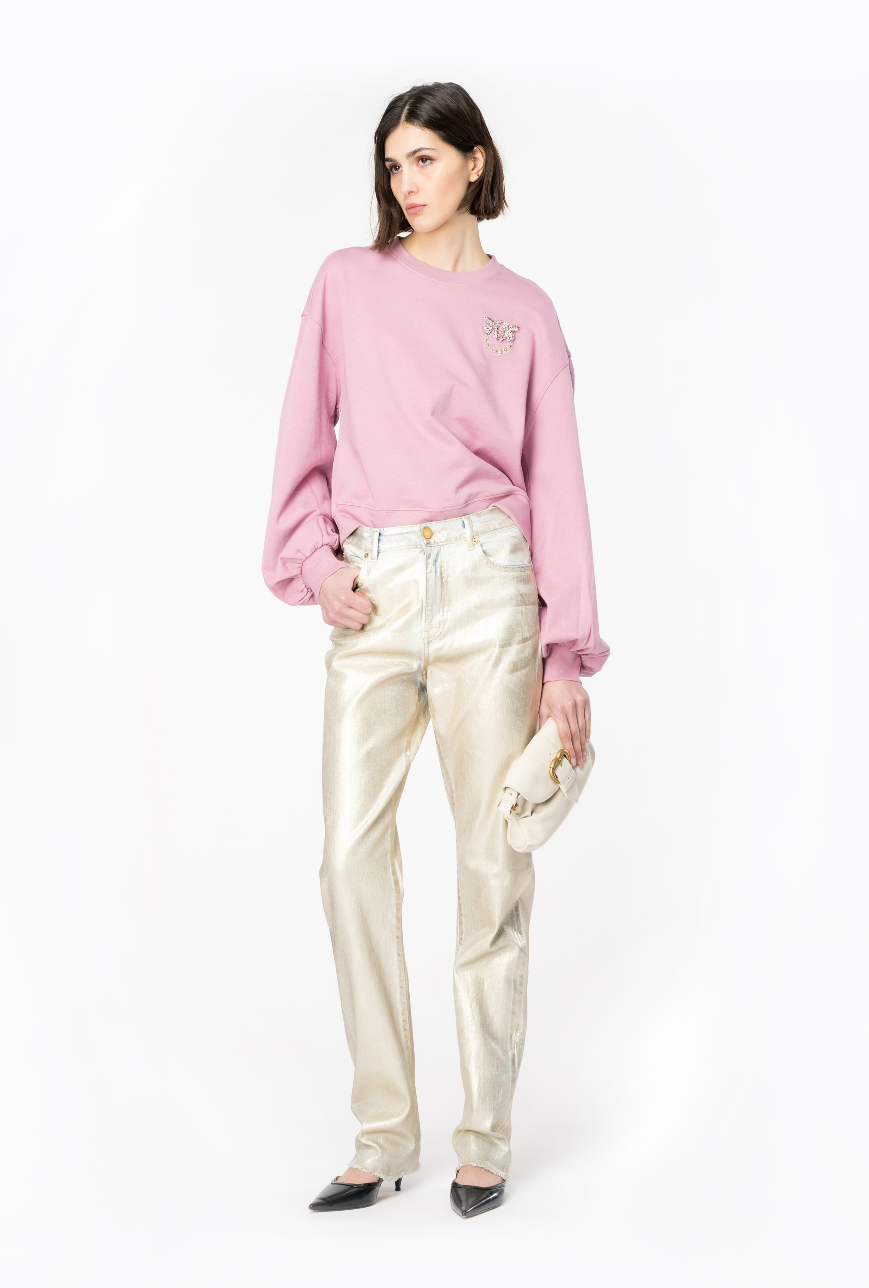 STRAIGHT-LEG SHINY DENIM JEANS - 4