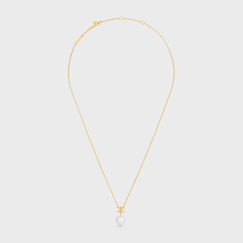 Les Perles Celine Necklace in Resin Pearl and Brass with Gold Finish 1