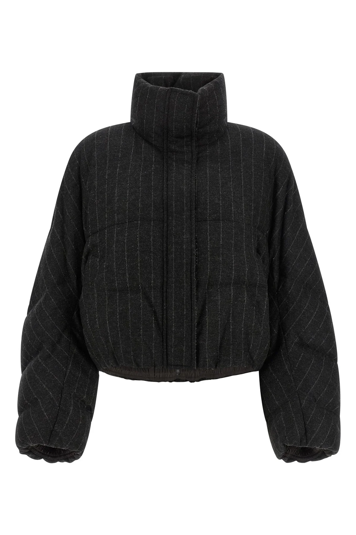 Micro Sequin Pinstriped Crop Down Jacket - 1