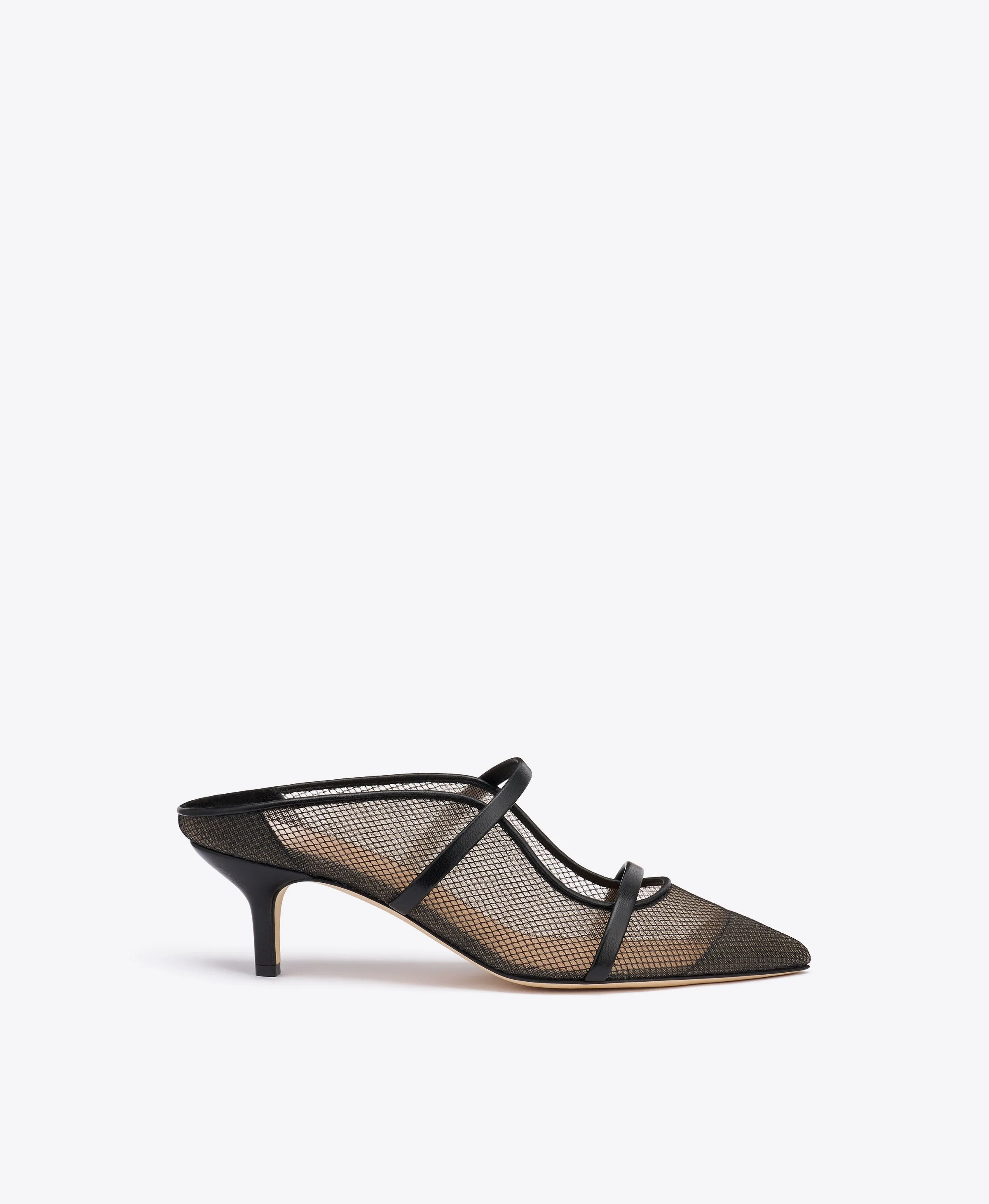 Maureen 45 Black Mesh Kitten Heel Mules - 1