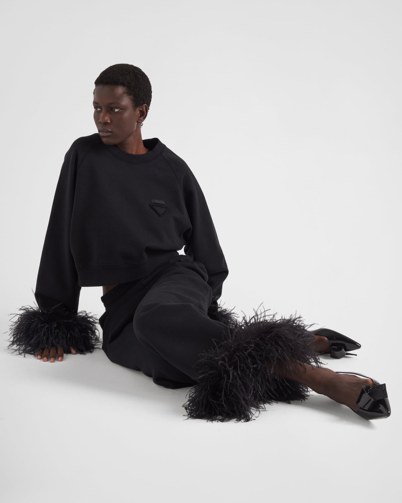 Cotton fleece joggers with feather trim 3