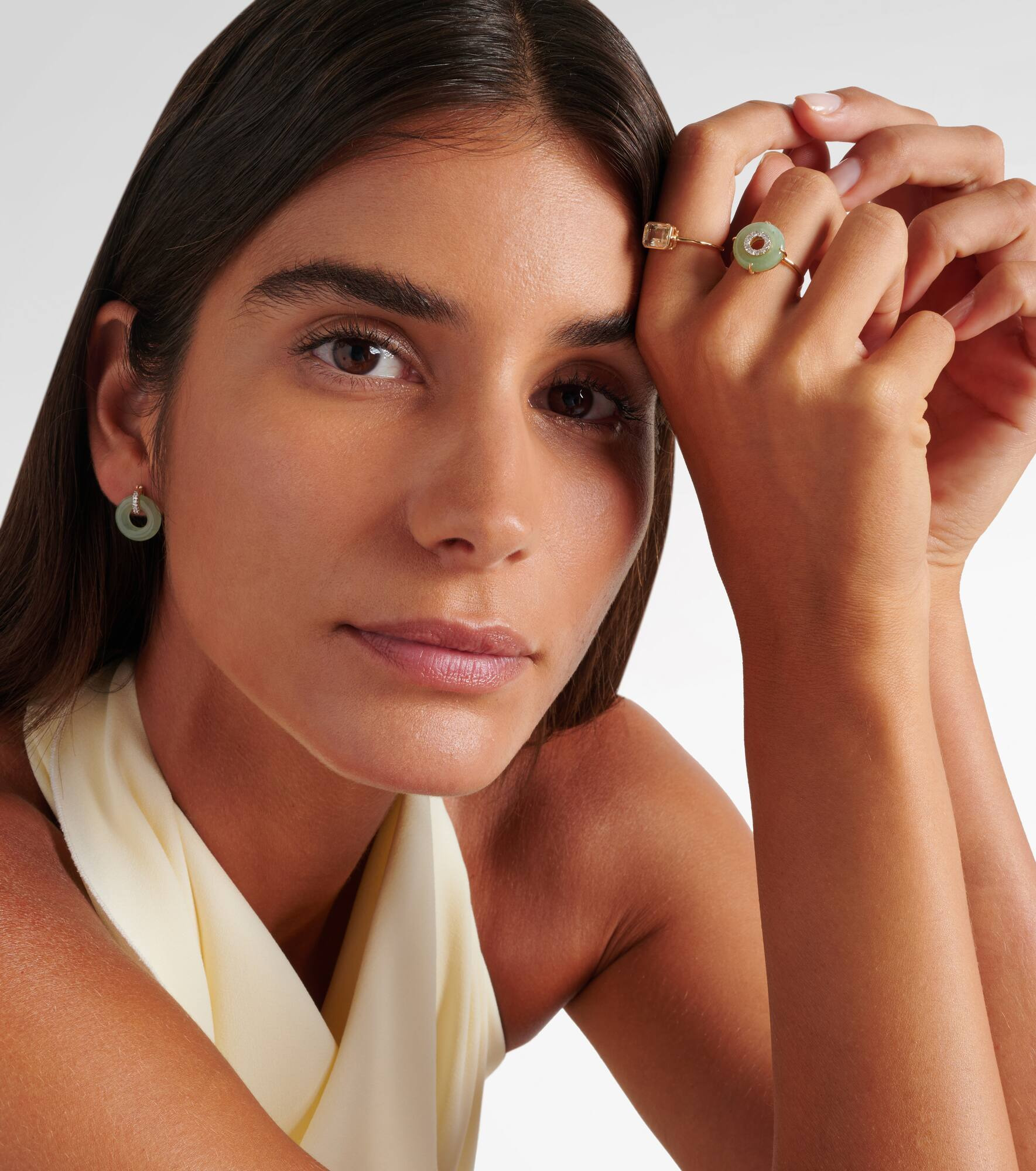 14kt gold ring with jade and diamonds - 2