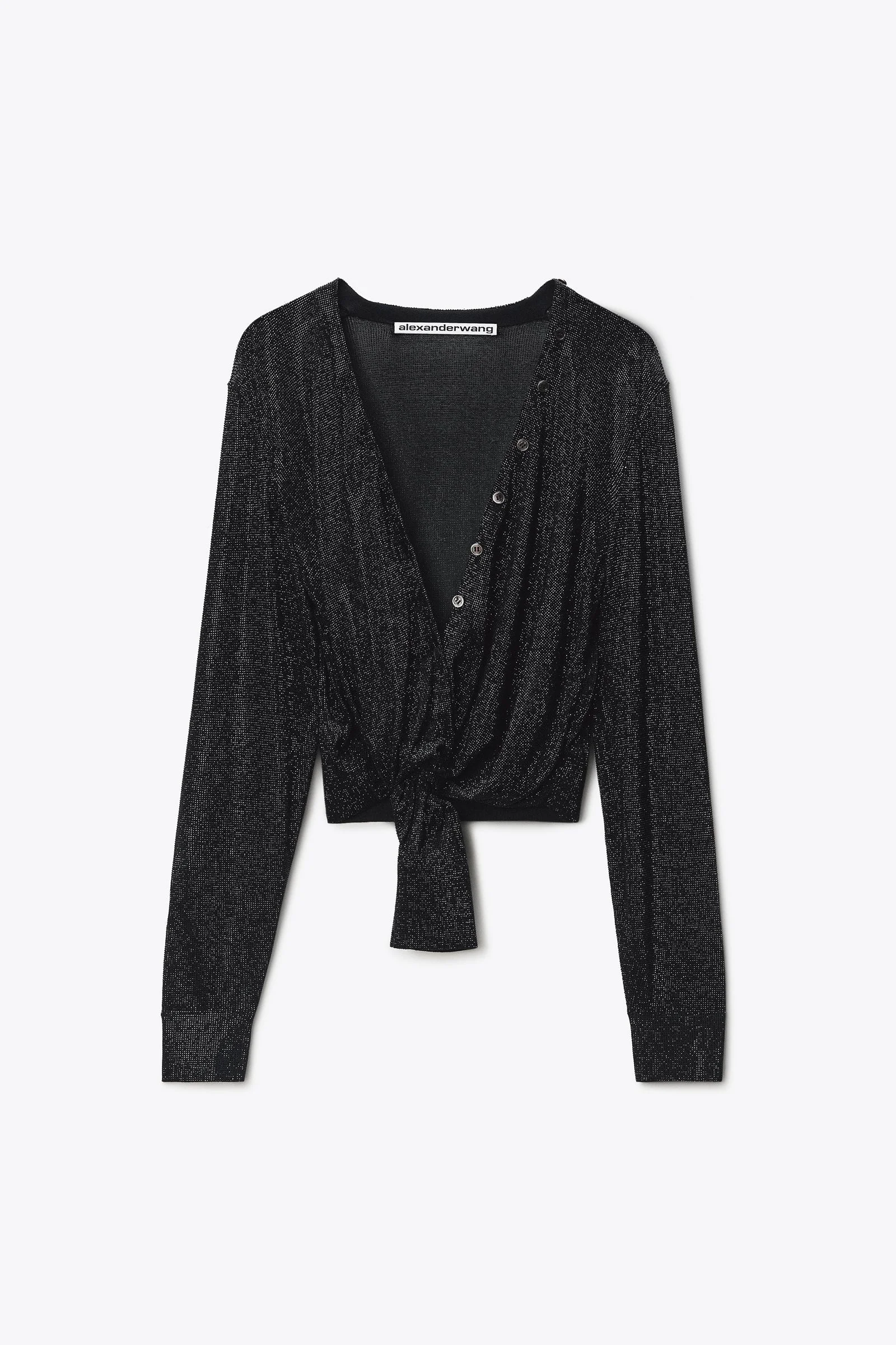 crystal hotfix knotted deep v-neck cardigan - 1