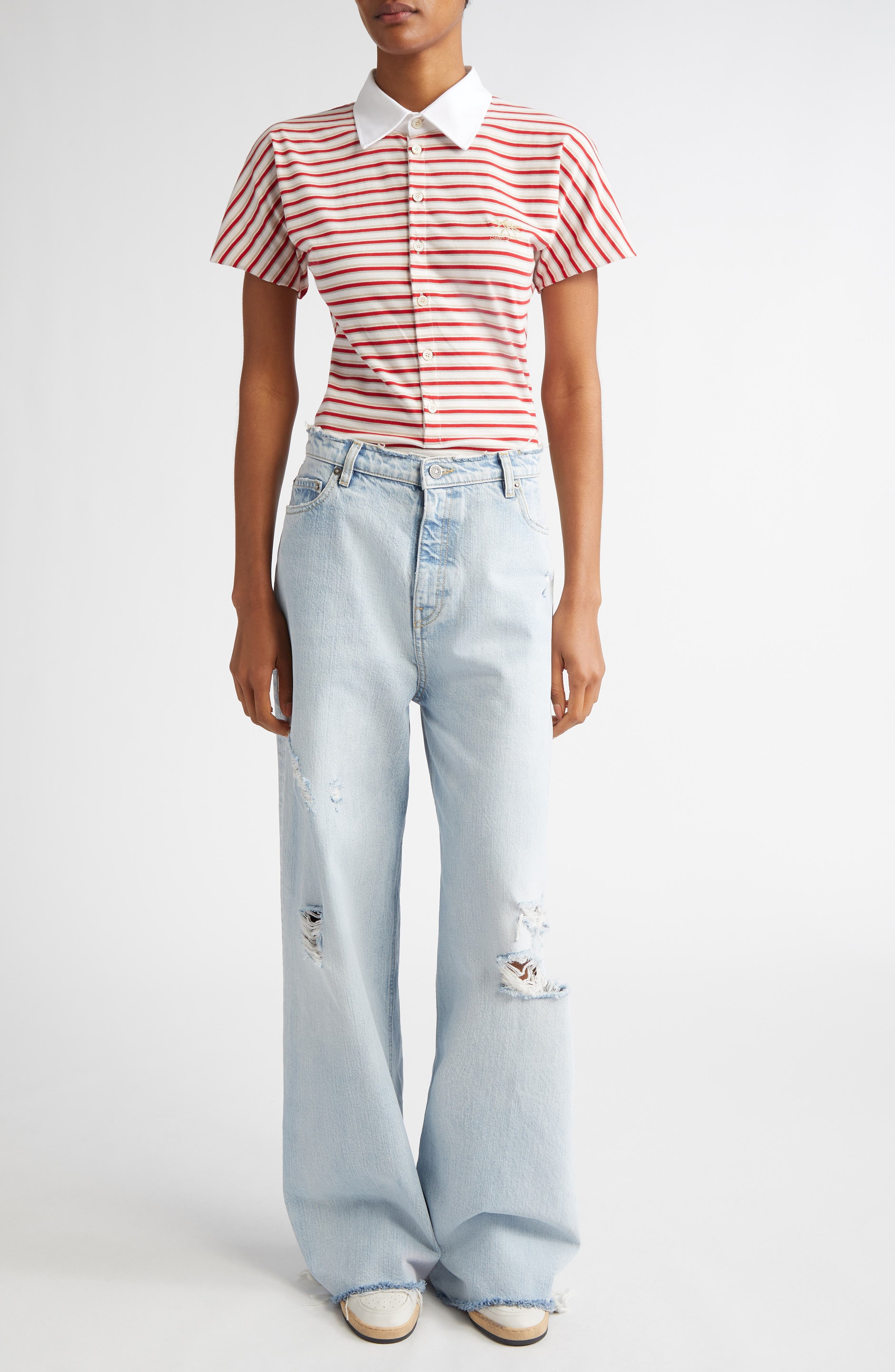 Golden Goose Melody Distressed Raw Hem Wide Leg Jeans in Cloud Blue at Nordstrom - 2