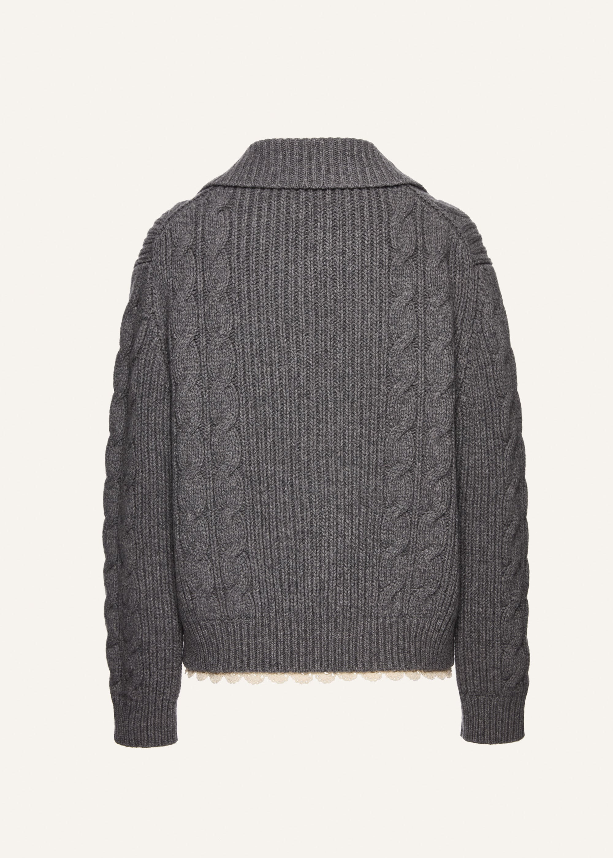 Lace-detail cable knit cardigan jacket in grey - 2