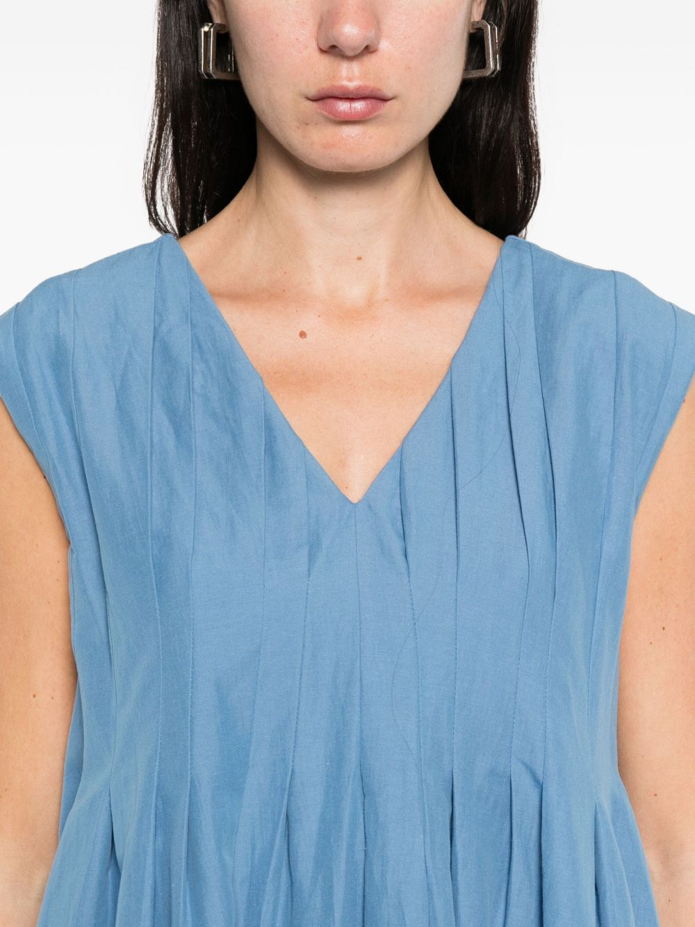 pleated V-neck dress - 5