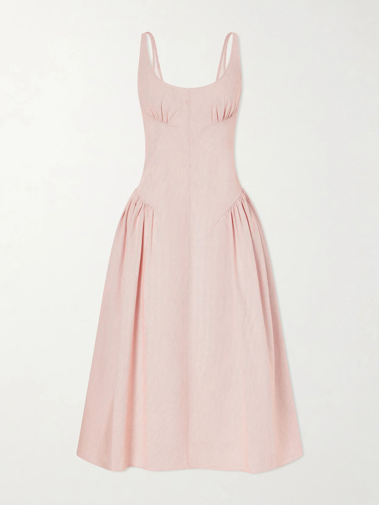Solira Gathered Striped Cotton-blend Seersucker Midi Dress - 1