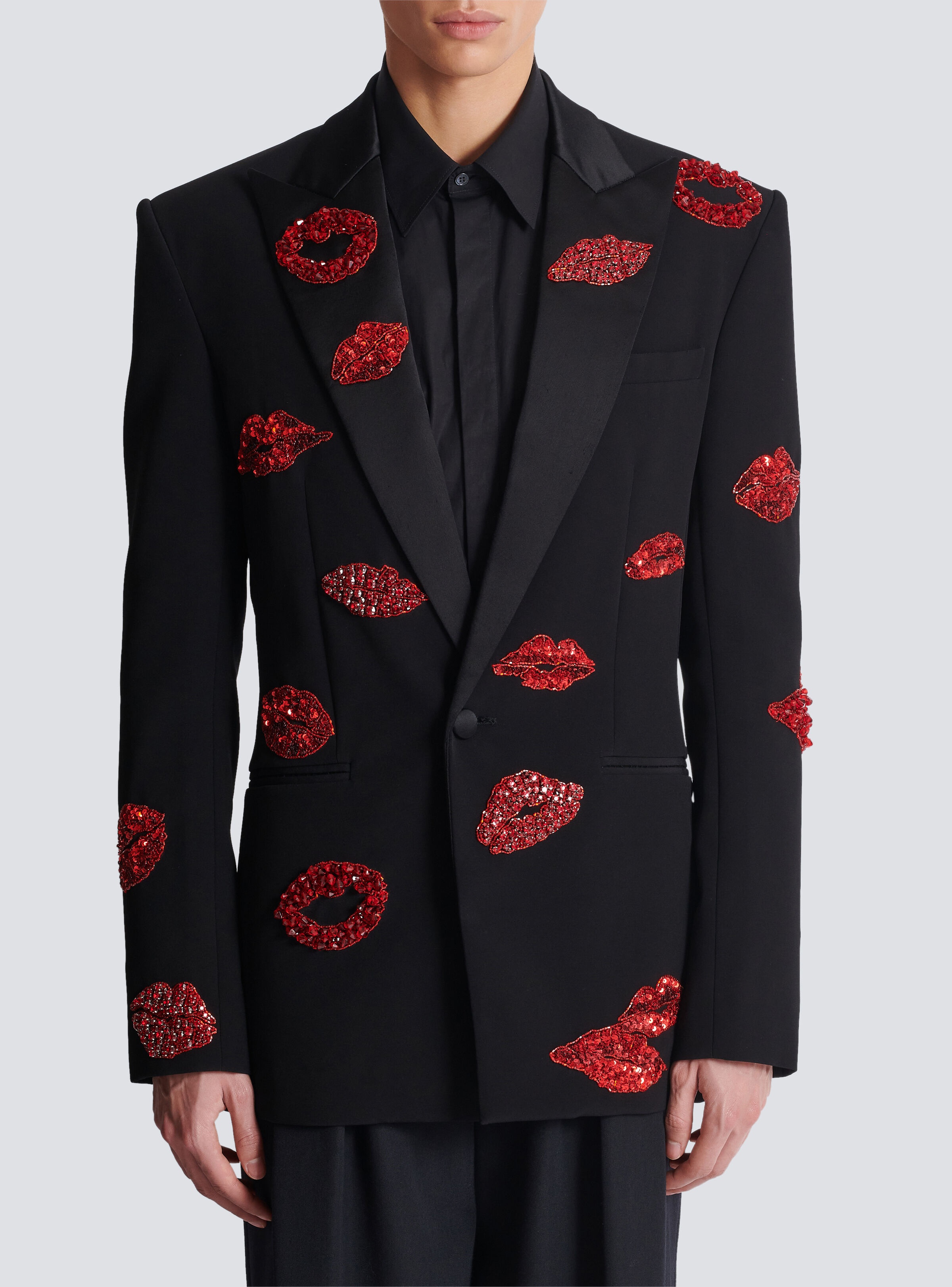 Crepe 1-button jacket with Kiss embroidery - 5