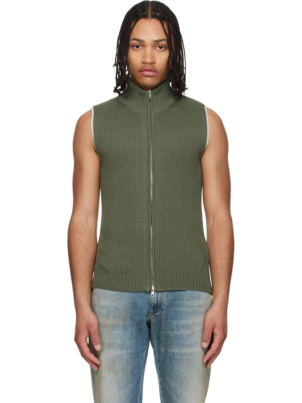 Khaki Zip Vest - 1