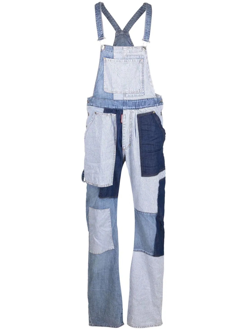 patchwork denim dungarees - 1