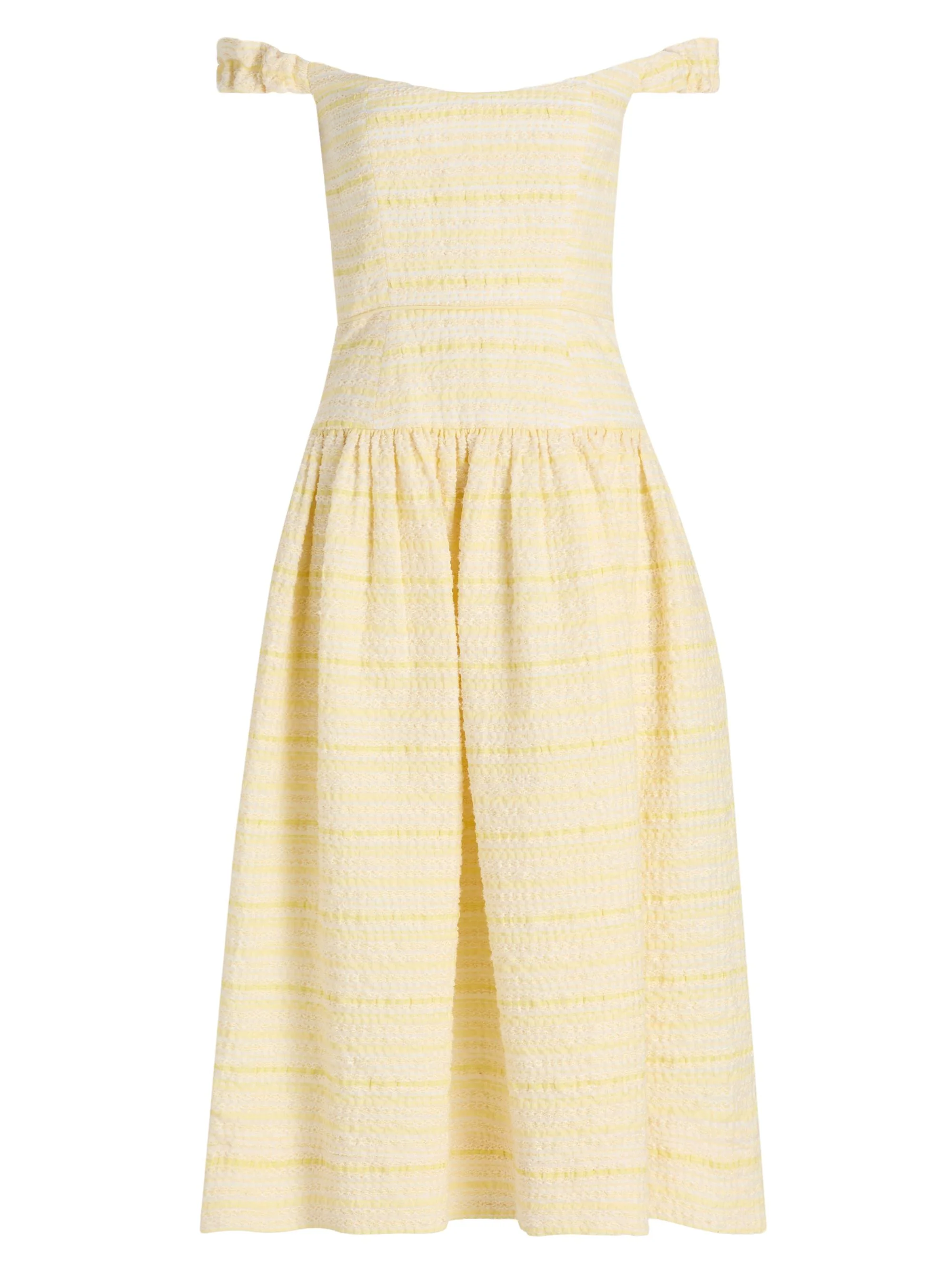 Women's Giorgia Textured Striped Organza Midi-Dress - Lemon Yellow - 1