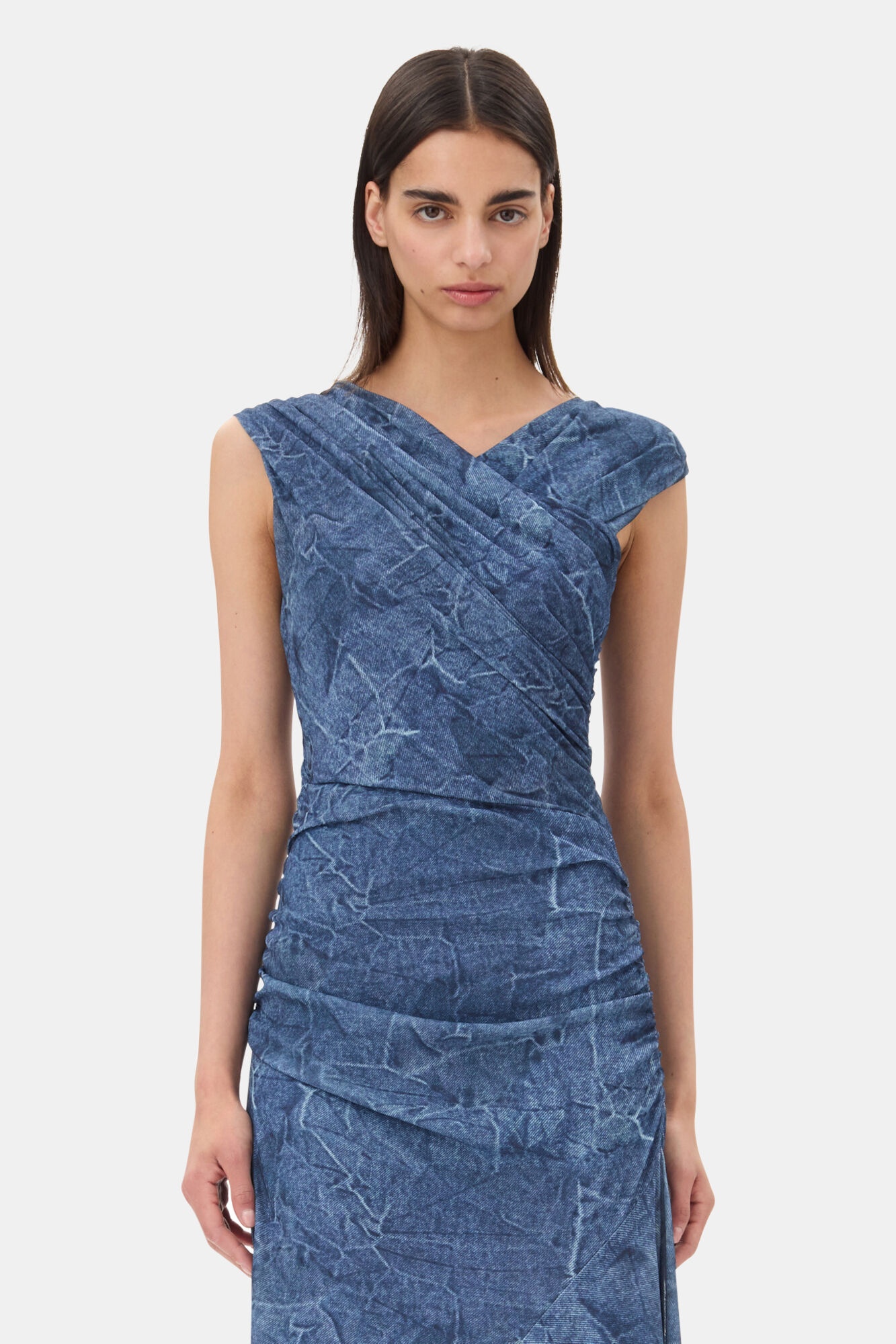 BLUE MESH RUCHED DRESS - 3