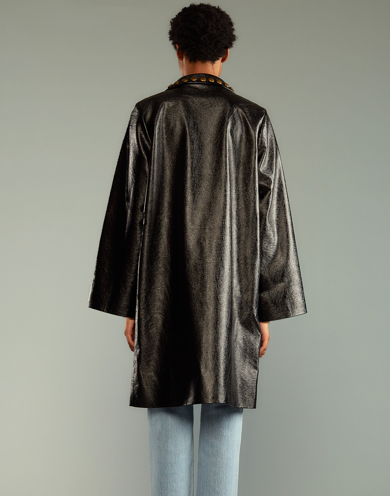 Studded Vegan Leather Coat - 4