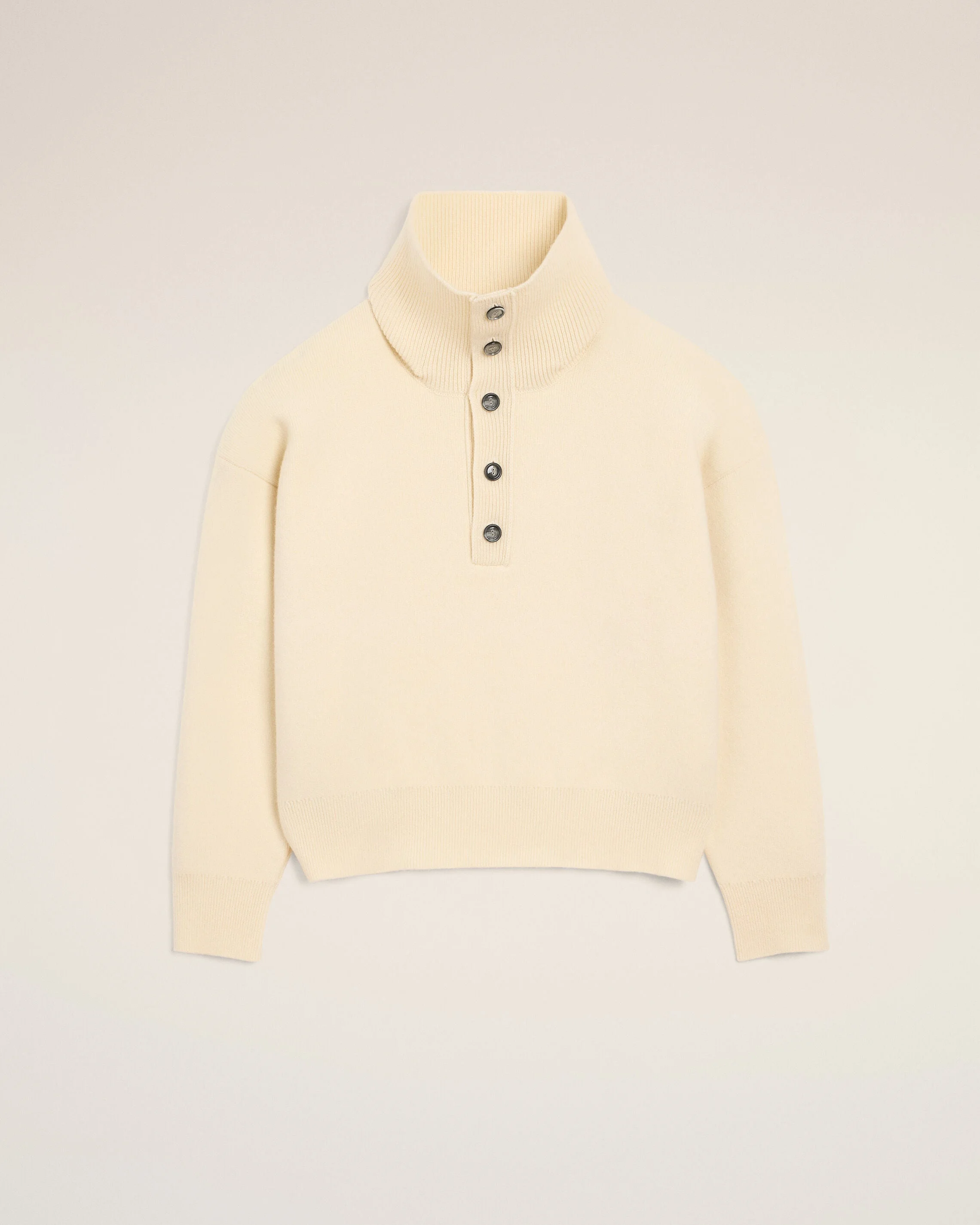 WHITE HIGH BUTTONED COLLAR WOOL SWEATER - 1