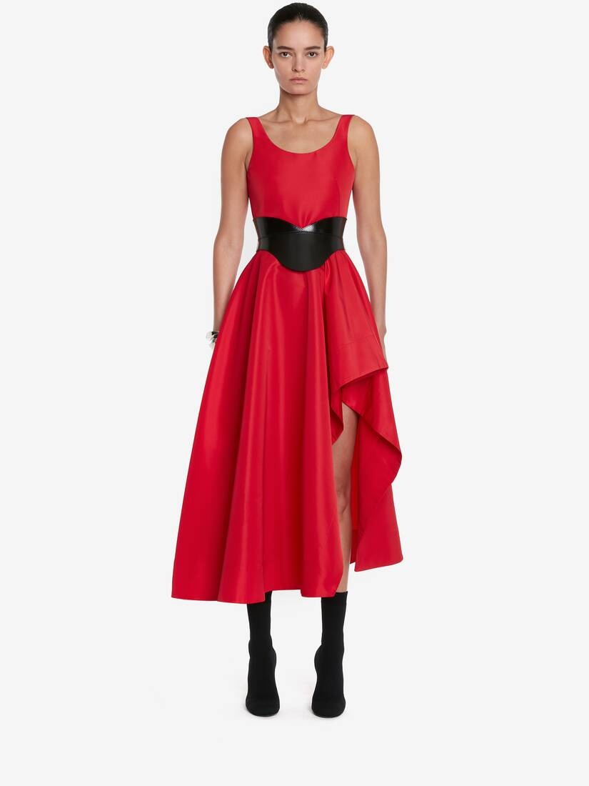 Women's Asymmetric Drape Dress in Lust Red - 2
