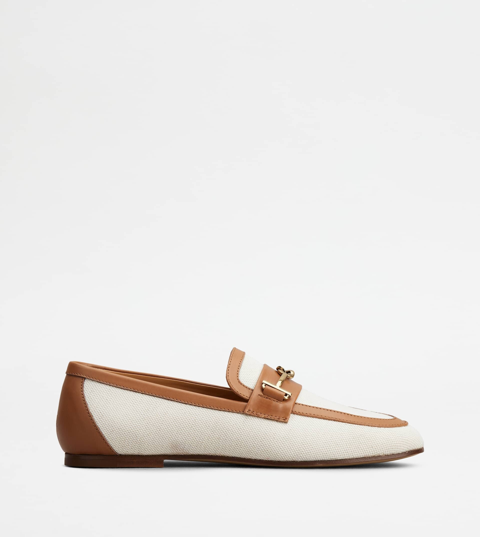 LOAFERS IN FABRIC AND LEATHER - OFF WHITE, BROWN - 1
