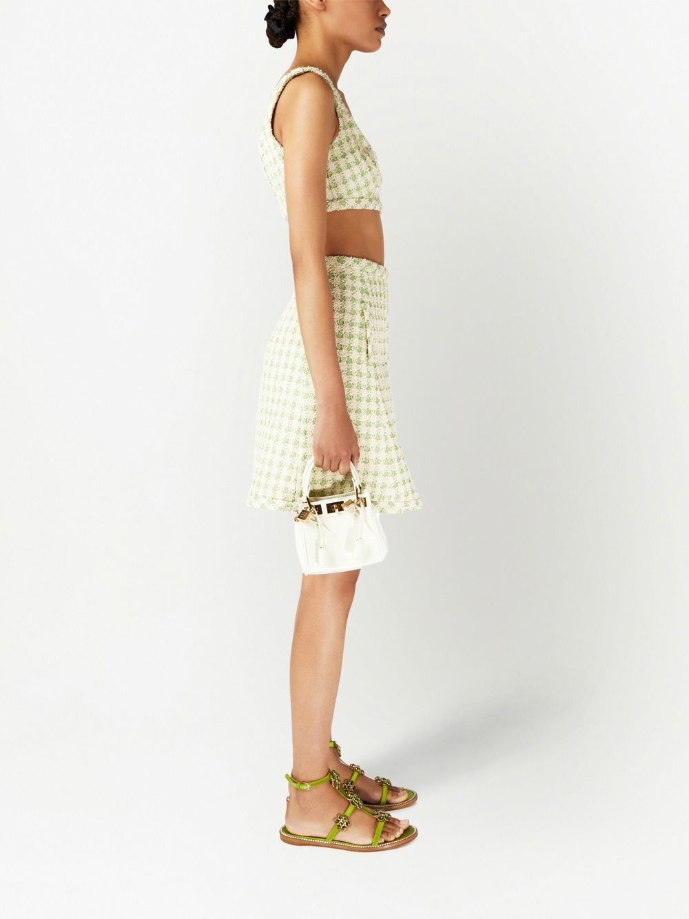 check-pattern tweed crop top - 3