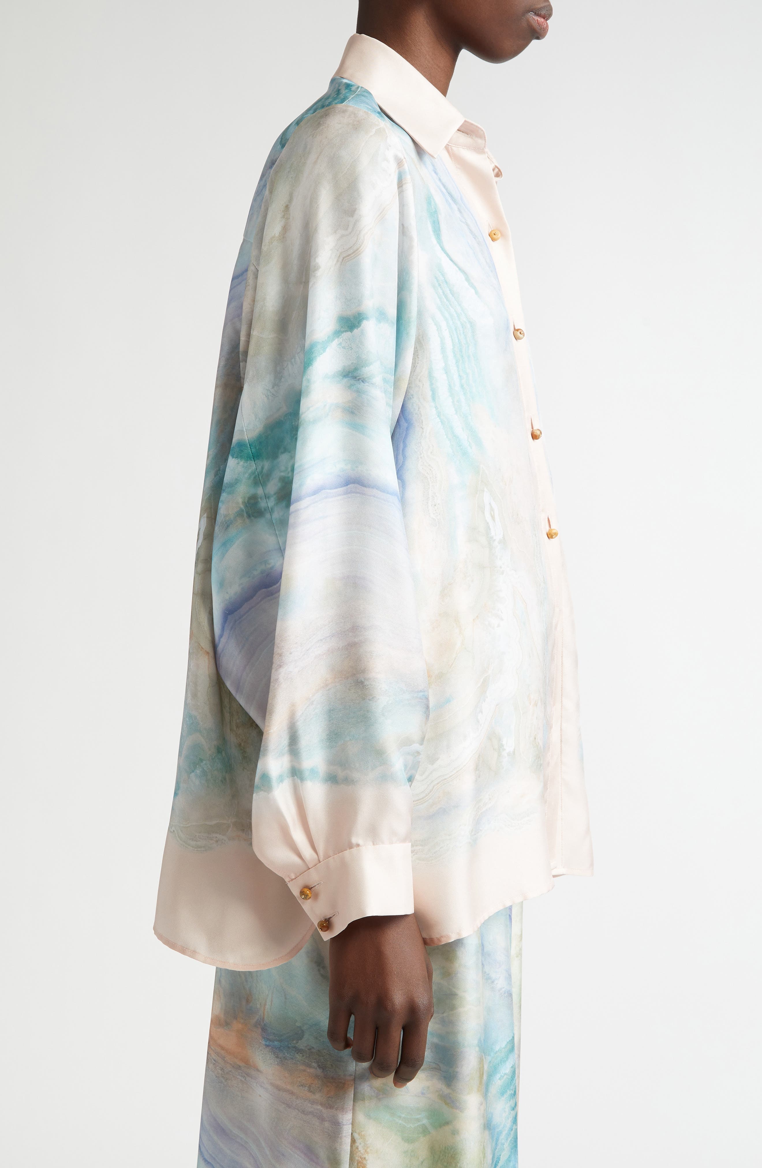 Zimmermann Agate Print Silk Button-Up Shirt in Blue Agate at Nordstrom - 4