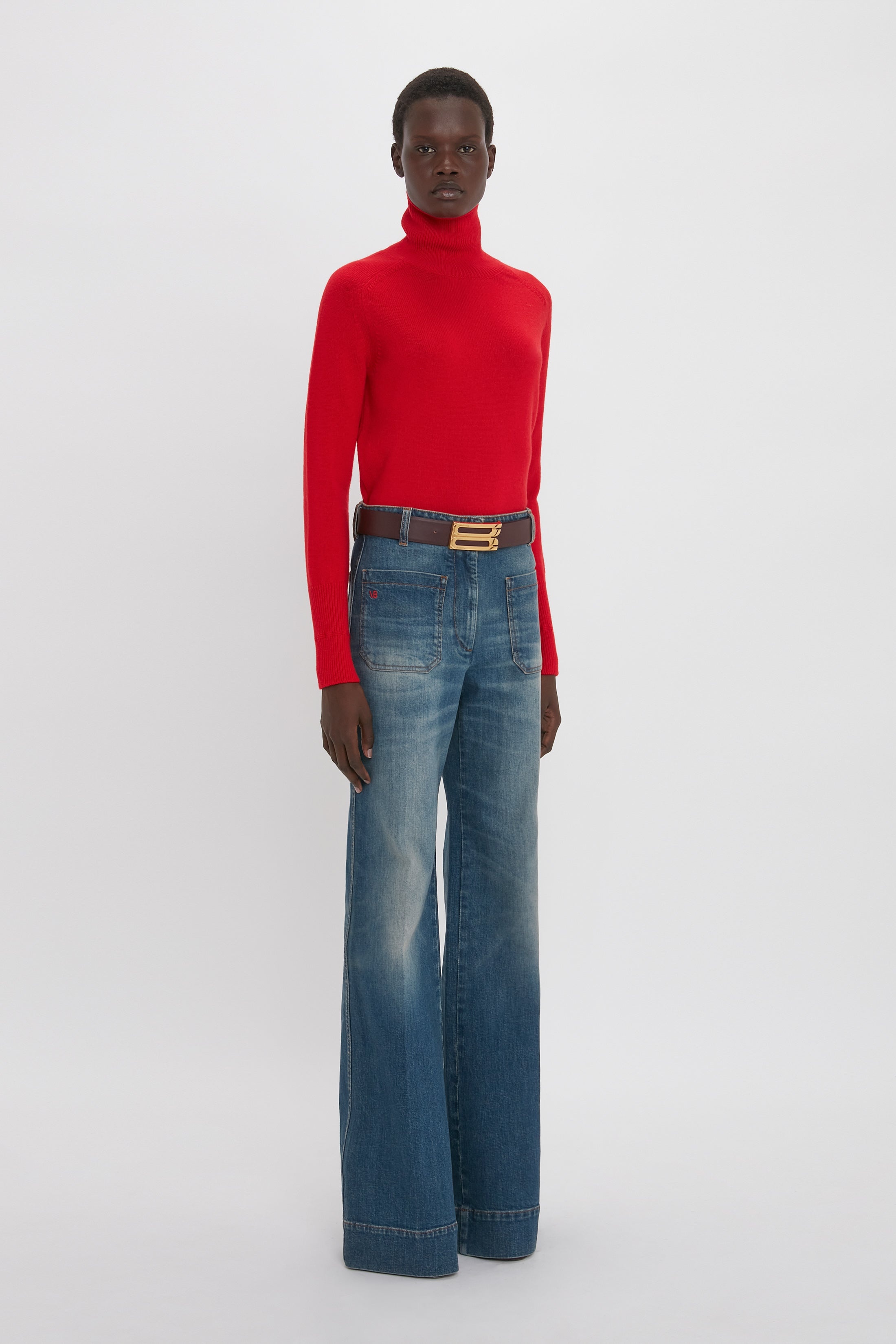 Polo Neck Jumper In Red - 4