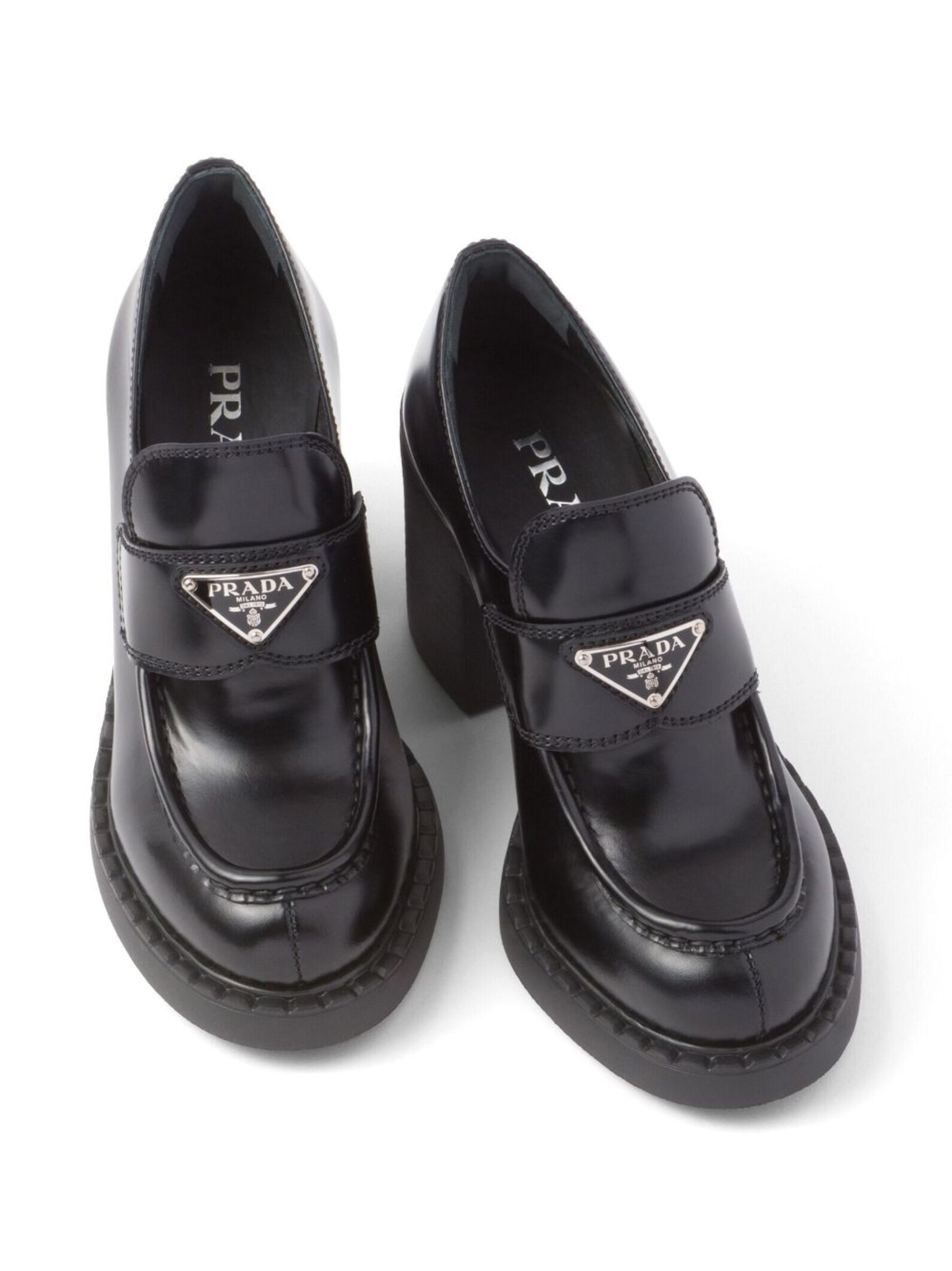 triangle-logo brushed leather loafers - 4