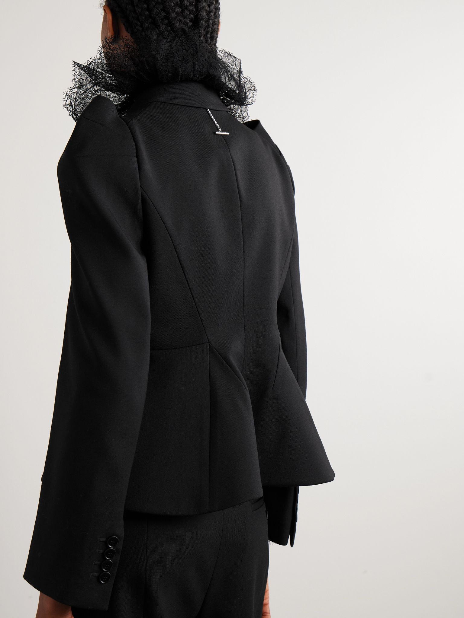 Cropped double-breasted wool-blend blazer Black - 3