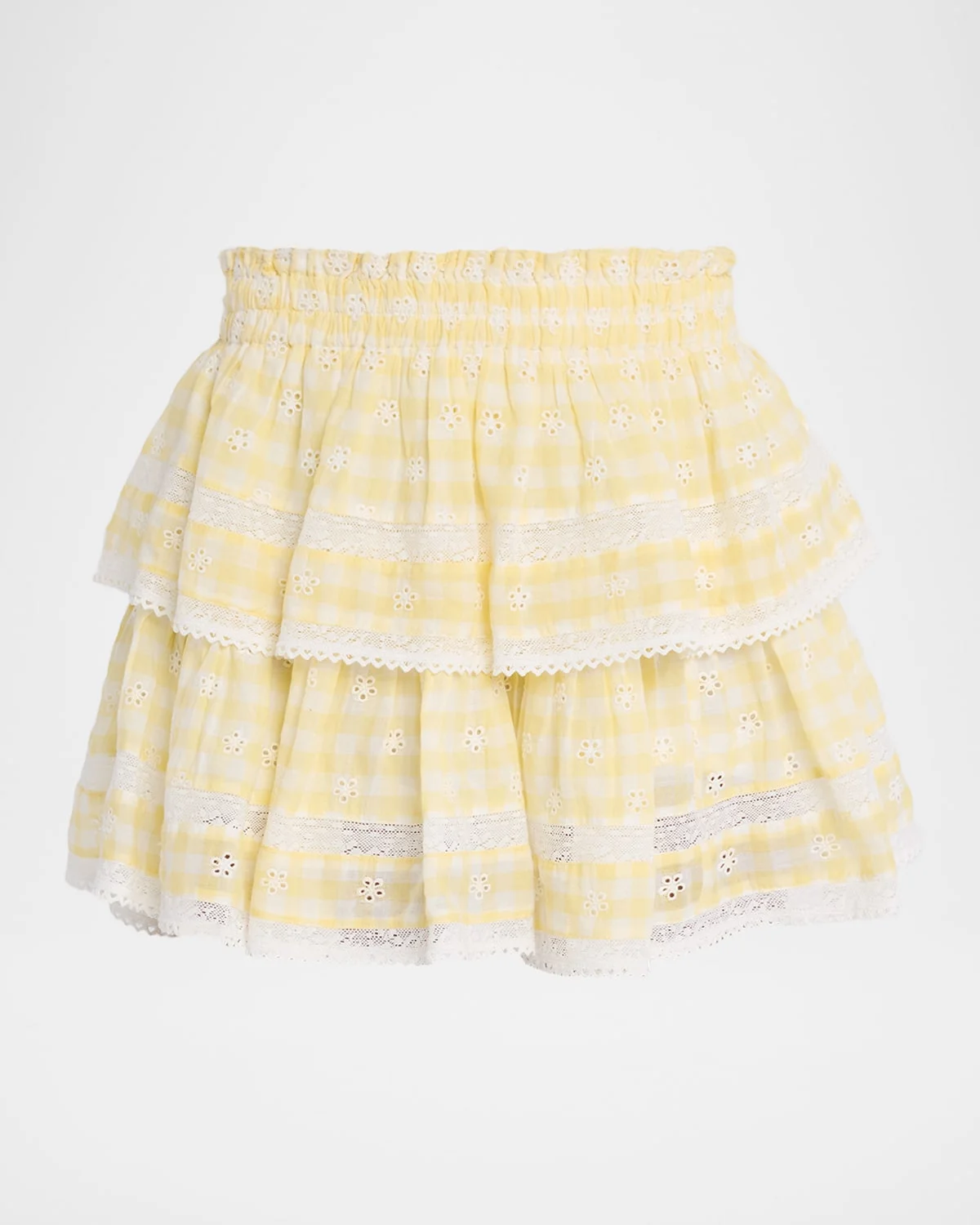 Gingham Eyelet Ruffle Mini Skirt - 1