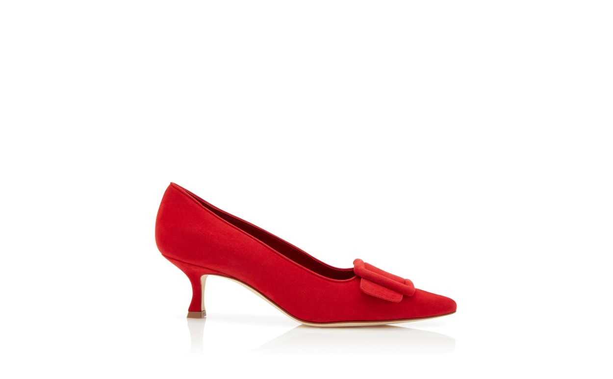 Red Suede Buckle Detail Pumps - 1