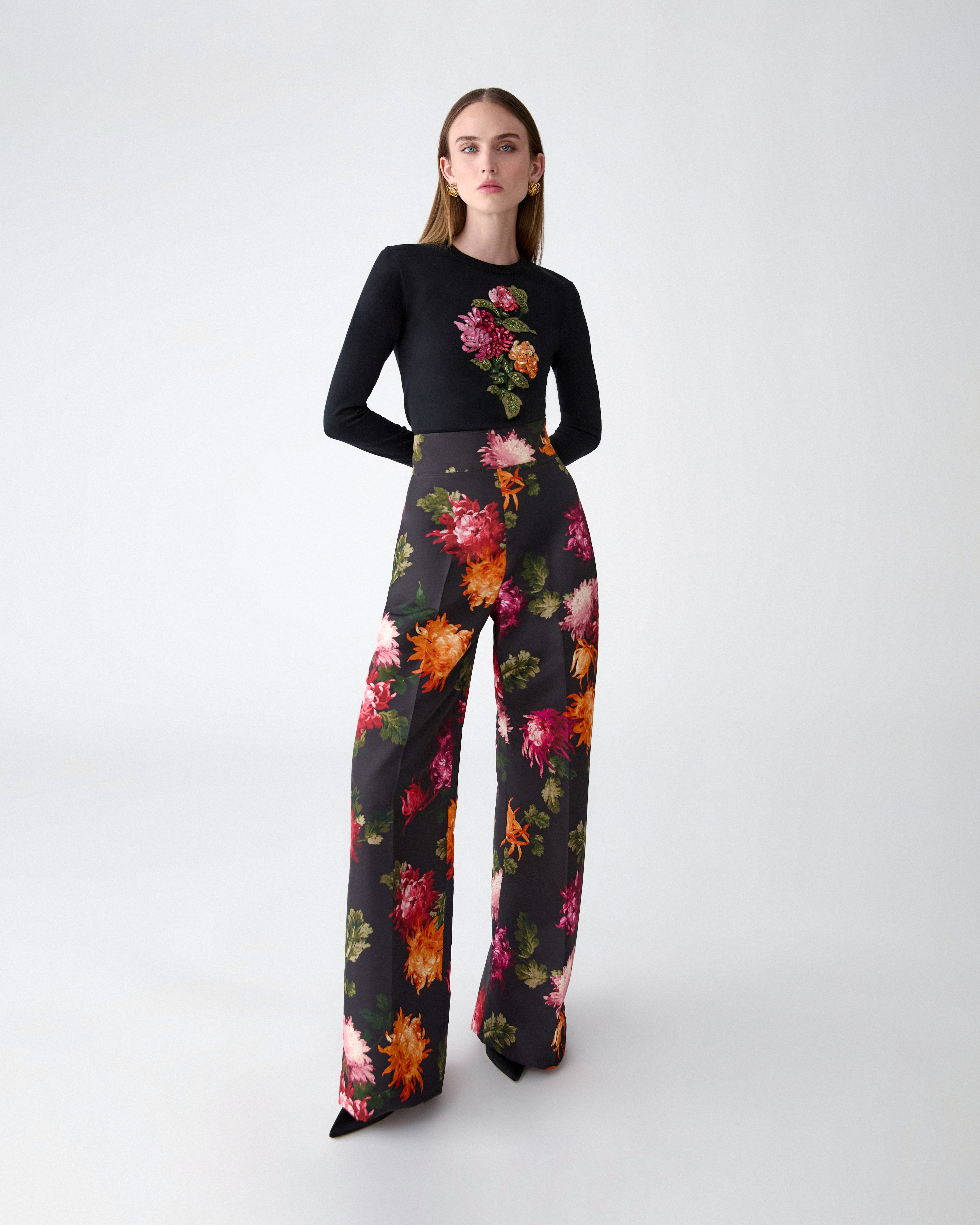 Chrysanthemum-Print Wide-Leg Diane Pants - 4