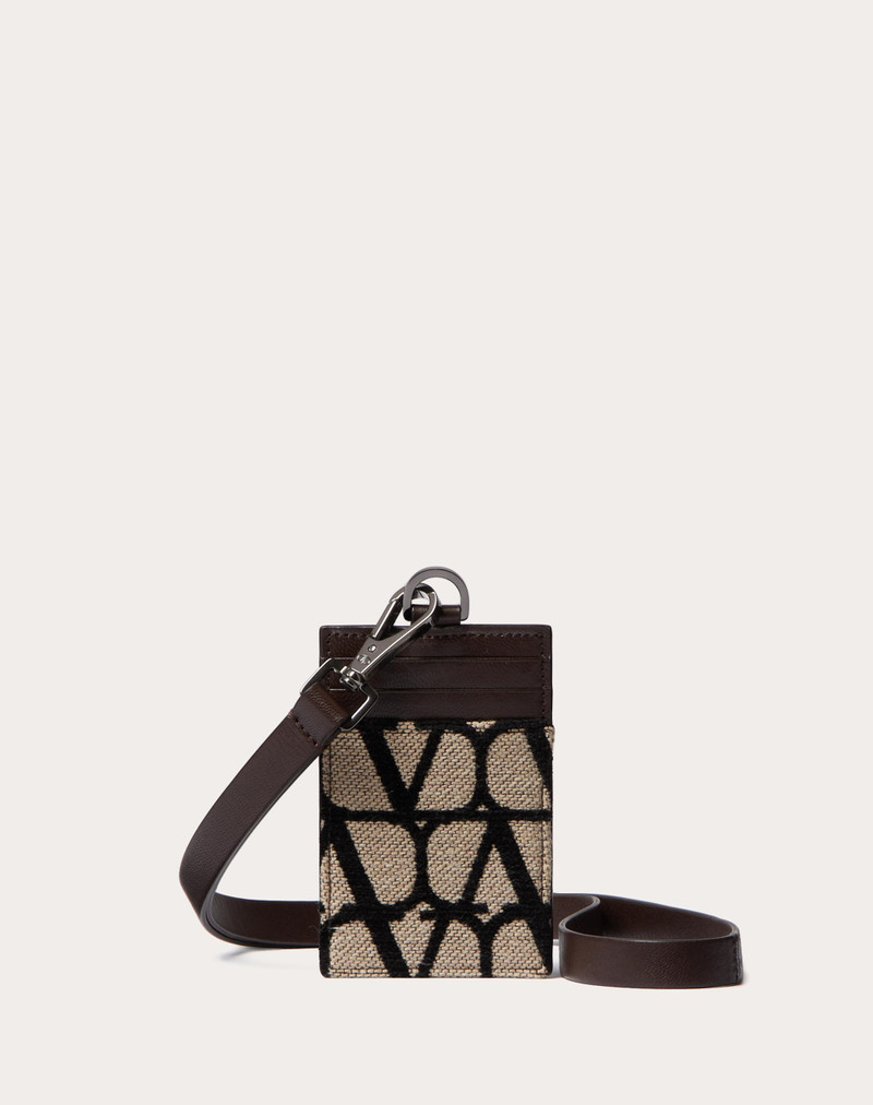 VERTICAL CARDHOLDER IN TOILE ICONOGRAPHE WITH LEATHER DETAILS 1