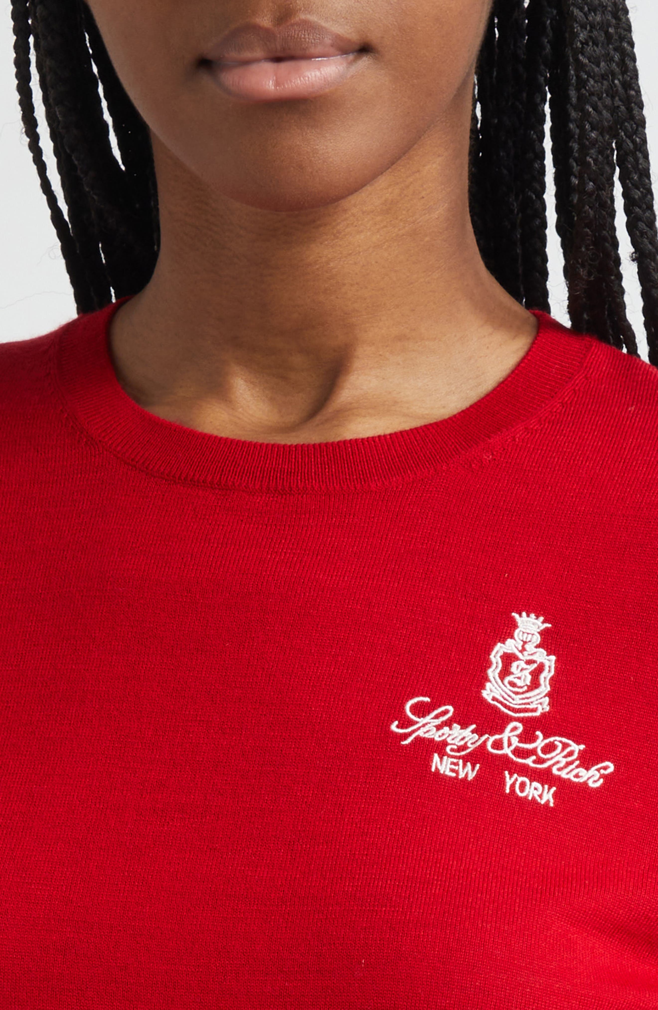 Sporty & Rich Vendome Merino Wool Sweater in Dark Red at Nordstrom - 4