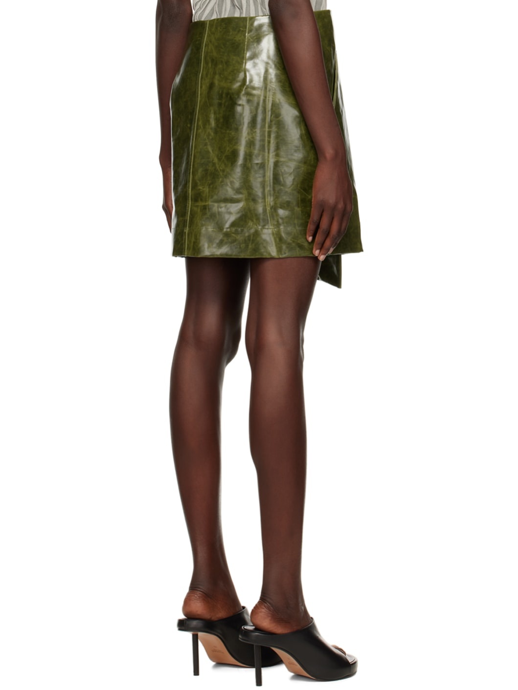 Green Wrap Around Faux-Leather Miniskirt - 3